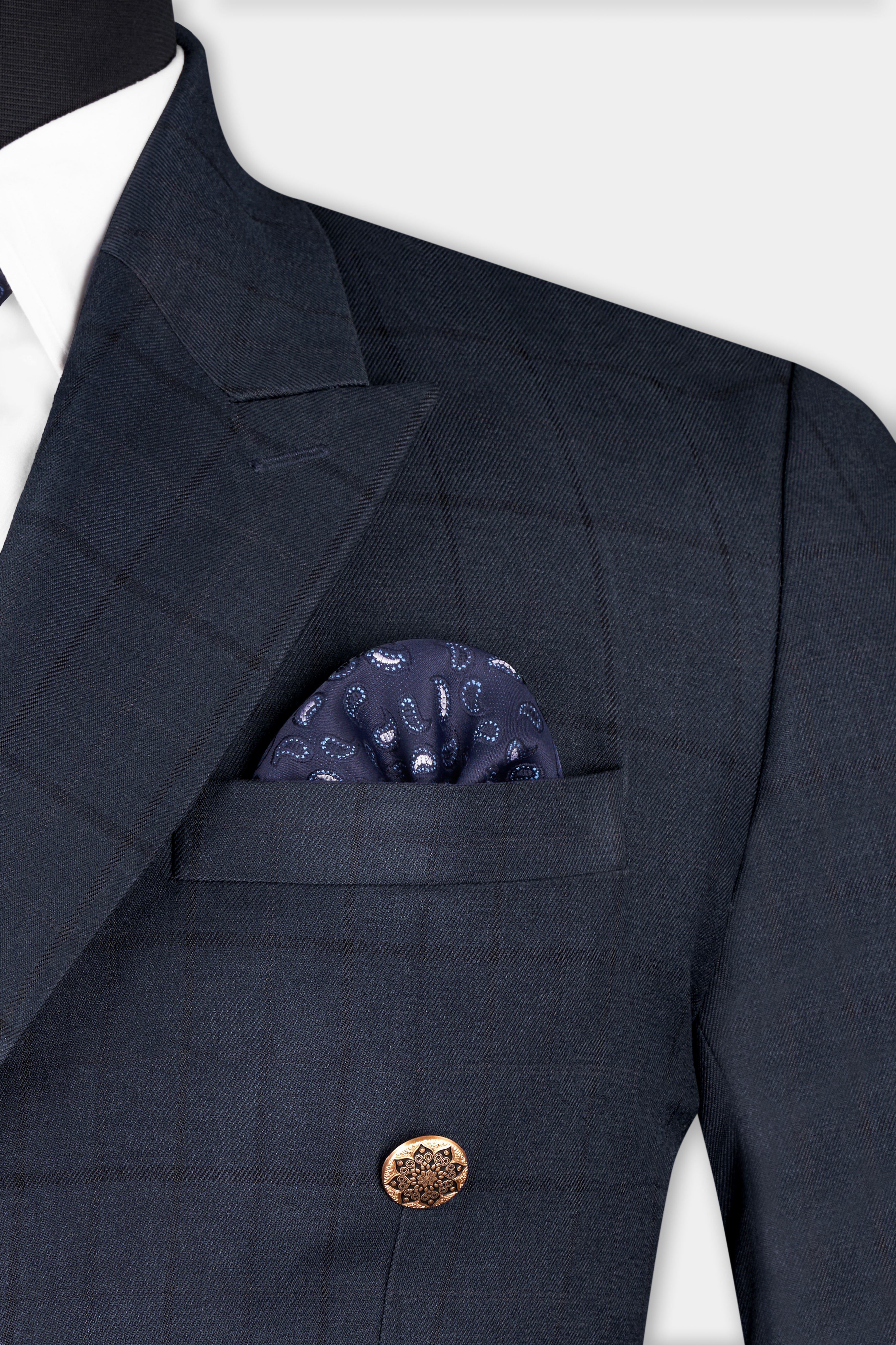 Shark Blue Subtle Windowpane Double Breasted Suit