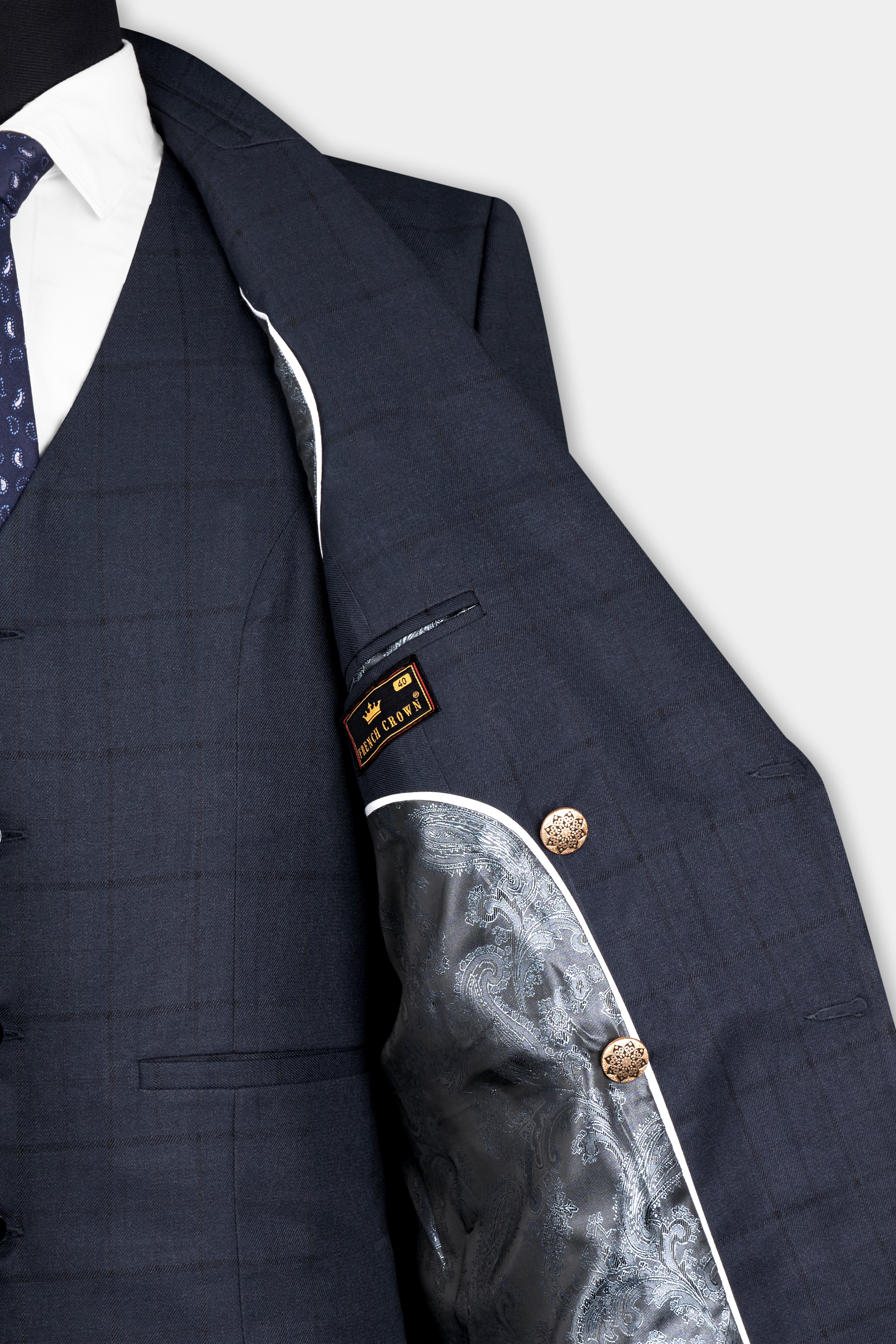 Shark Blue Subtle Windowpane Double Breasted Suit