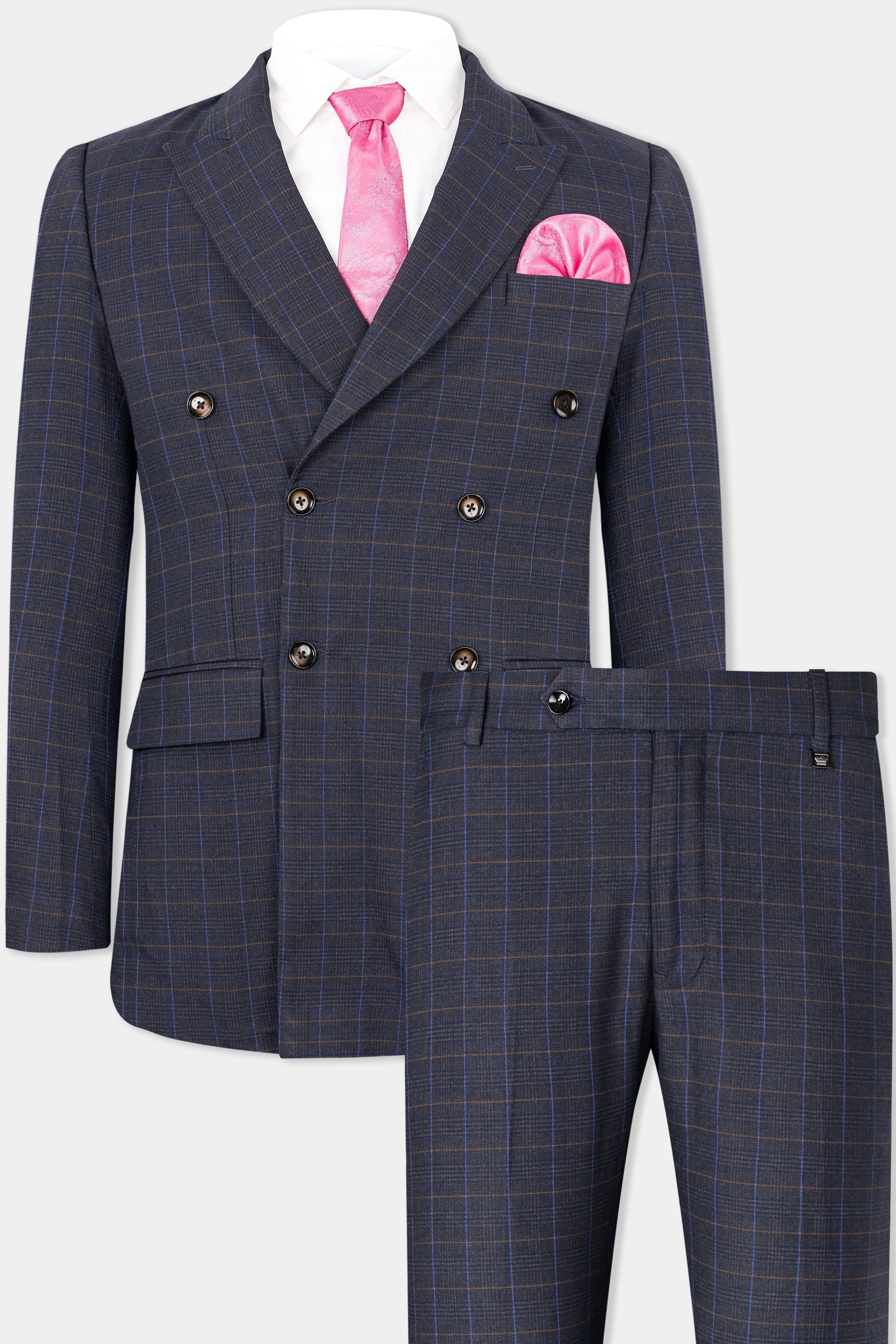 Iridium Dark Gray Windowpane Double Breaste Suit