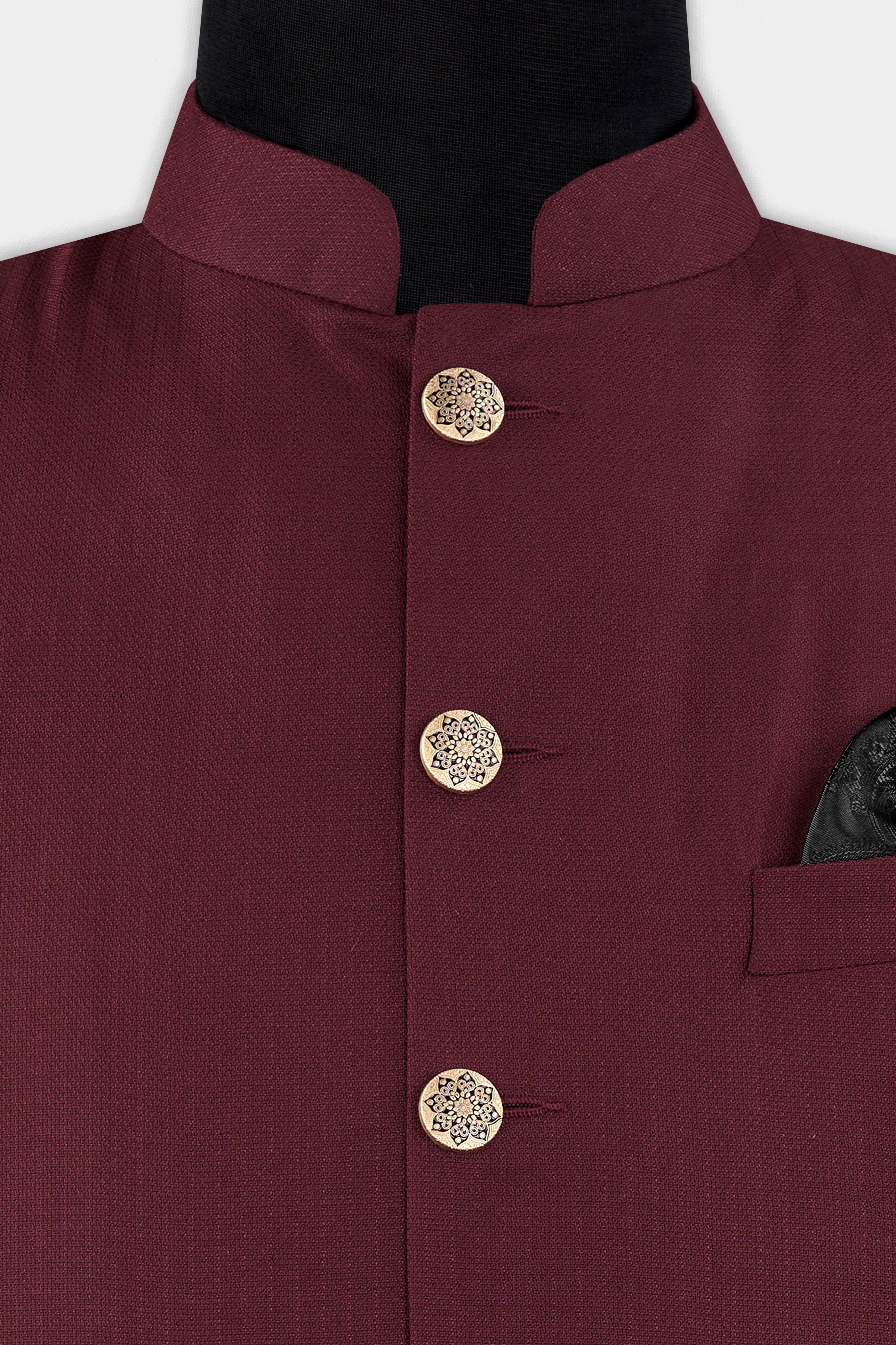 Maroon Dobby Textured Cross Placket Bandhgala Suit