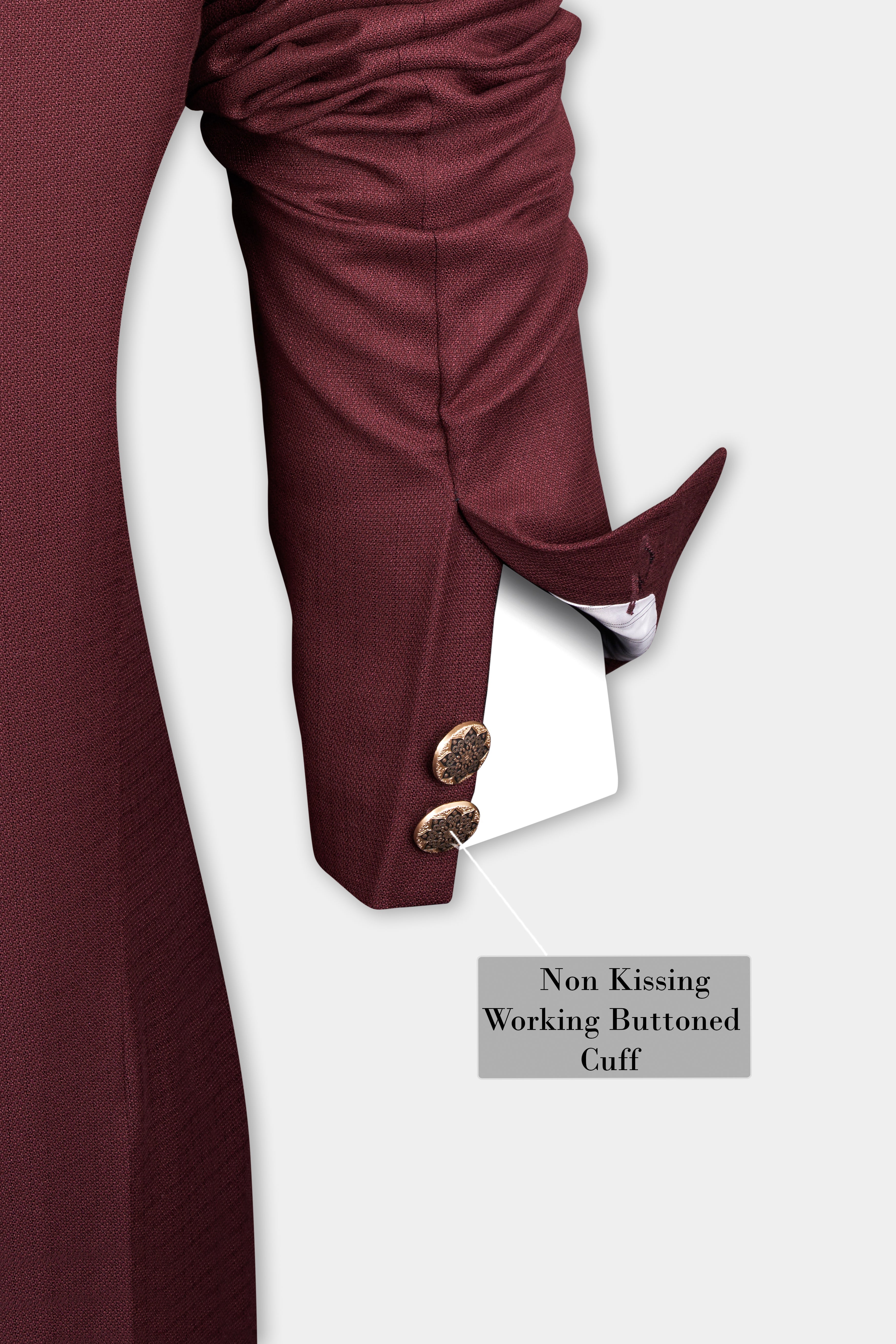 Maroon Dobby Textured Cross Placket Bandhgala Suit