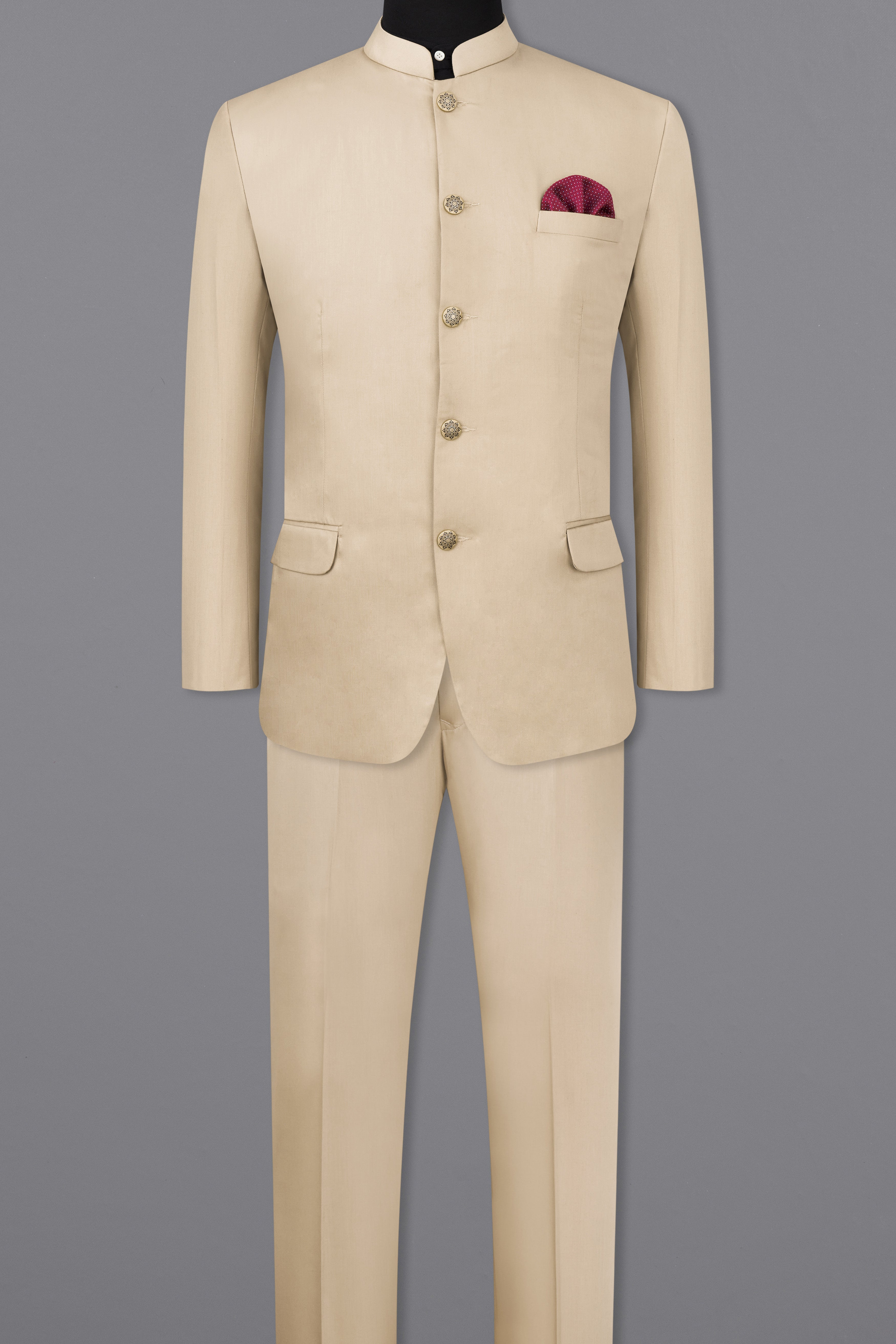 Hazelnut Subtle Sheen Wool rich Bandhgala/Mandarin Suit