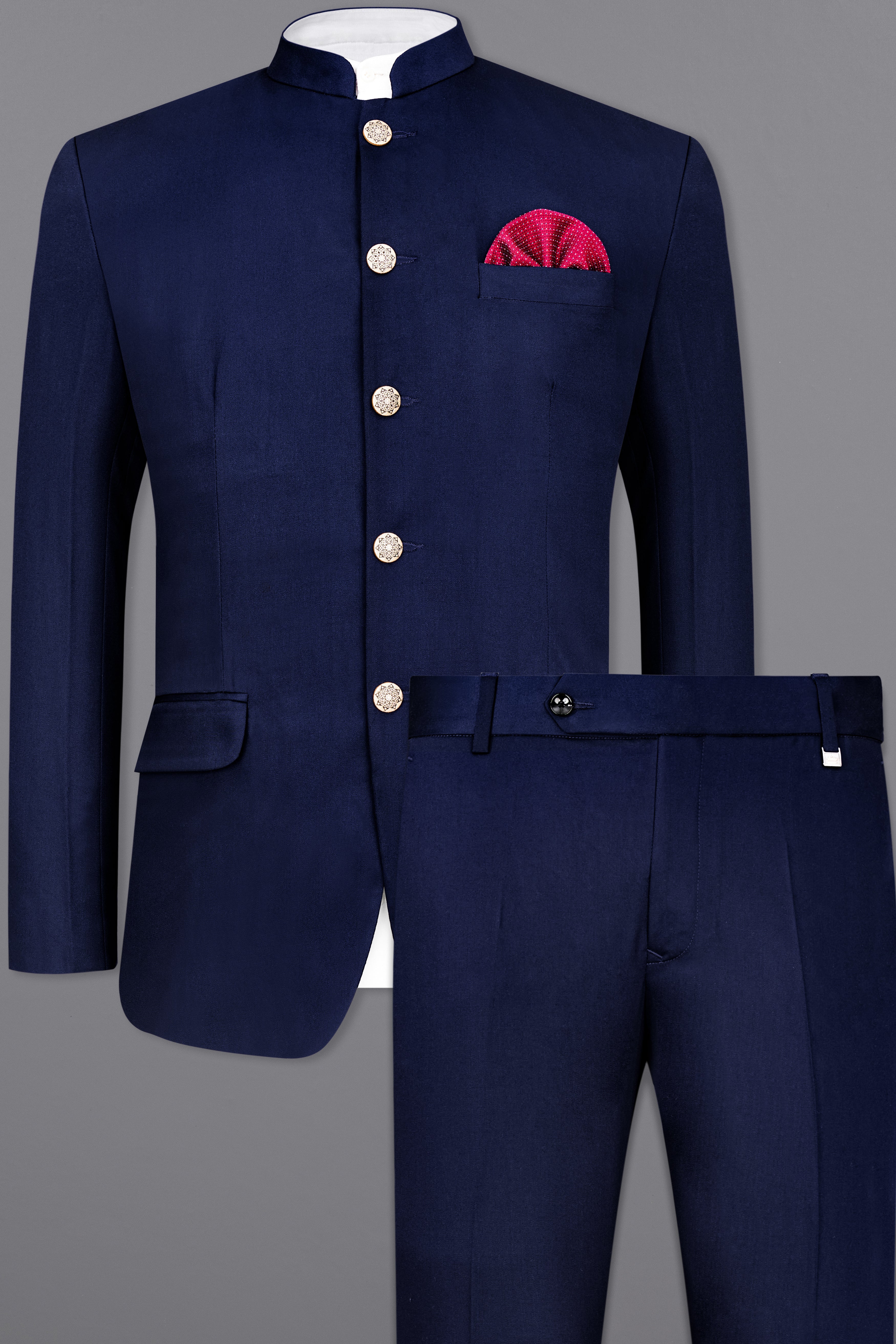 Space Blue Subtle Sheen Wool Rich Bandhgala/Mandarin Suit