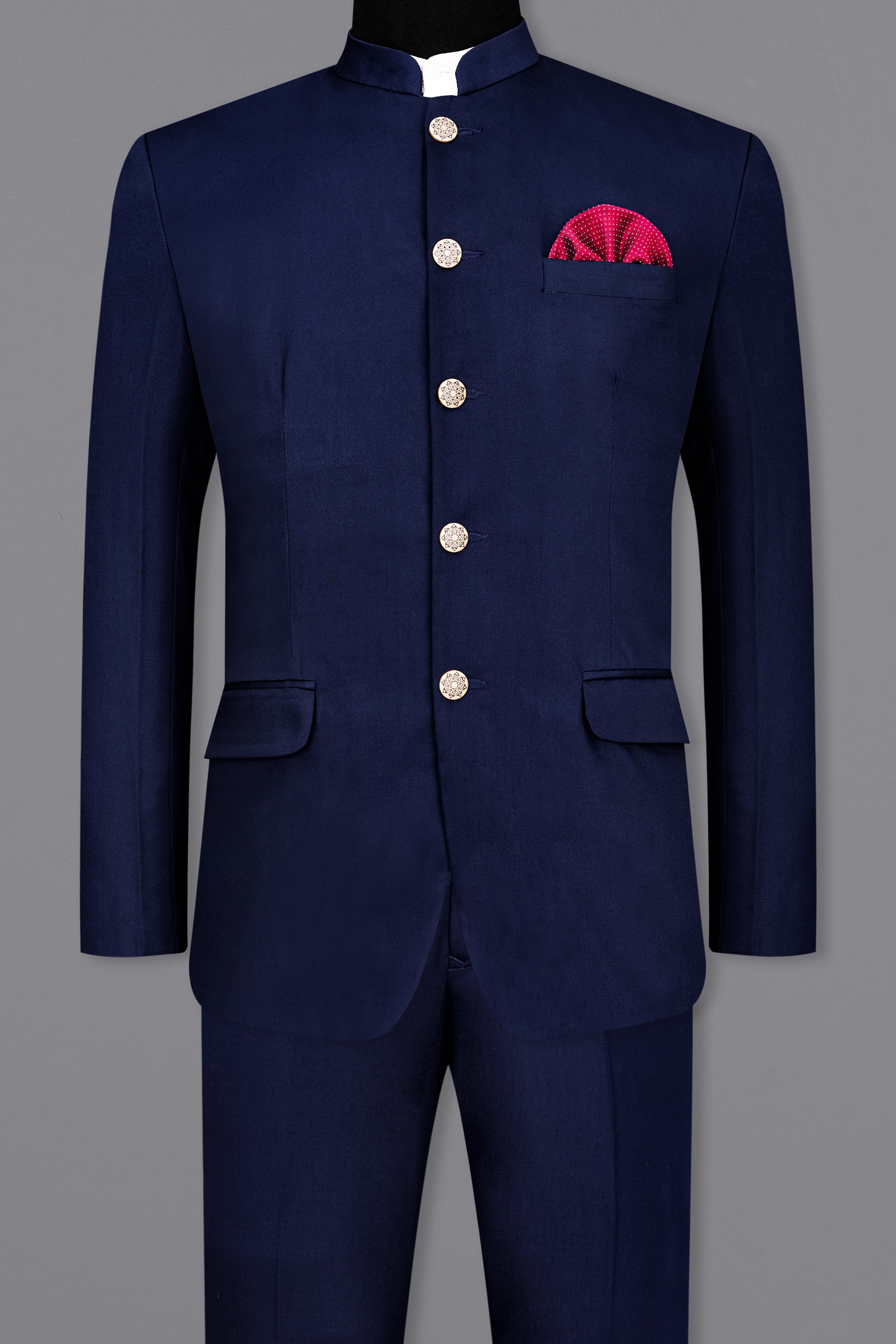 Space Blue Subtle Sheen Wool Rich Bandhgala/Mandarin Suit