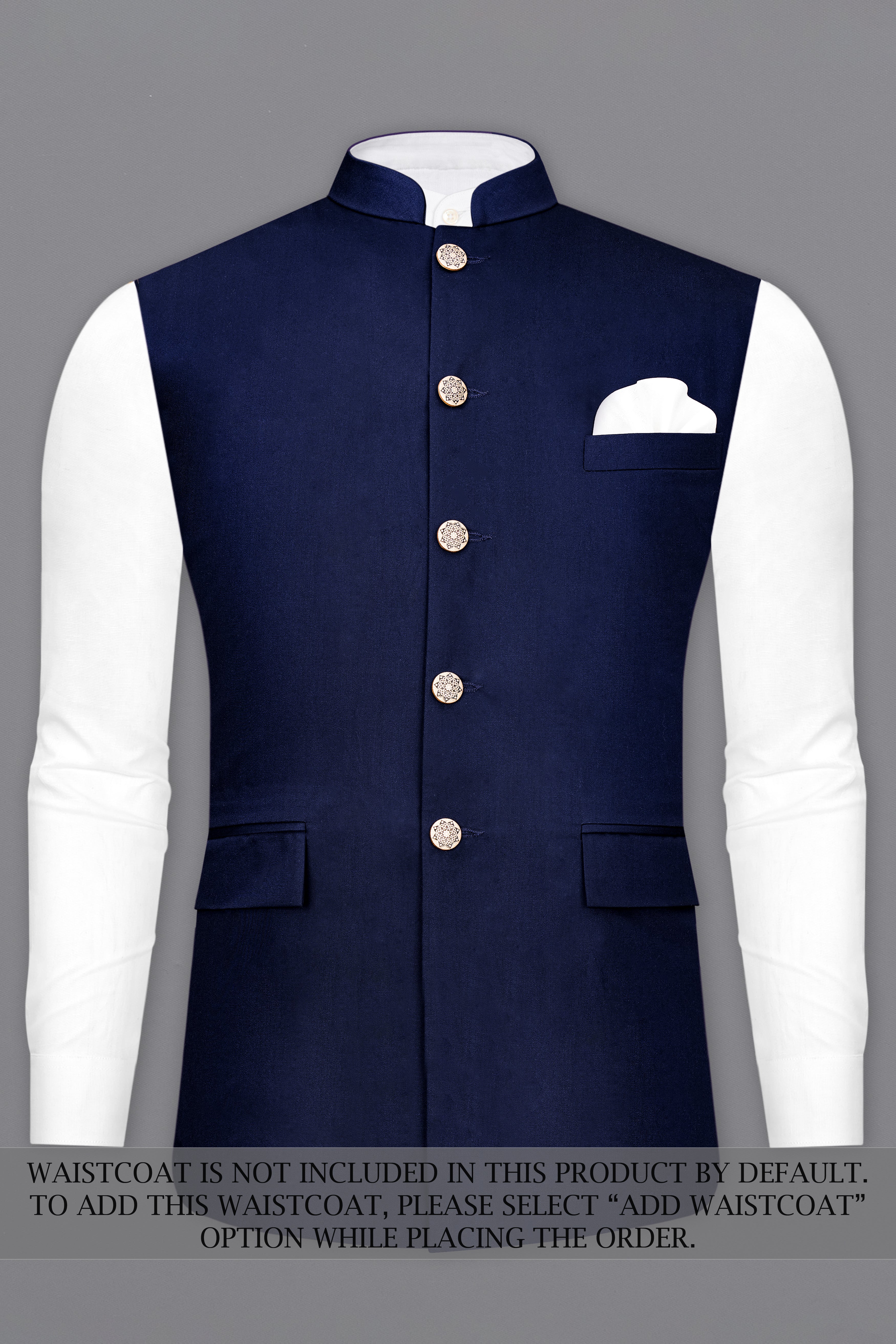 Space Blue Subtle Sheen Wool Rich Bandhgala/Mandarin Suit