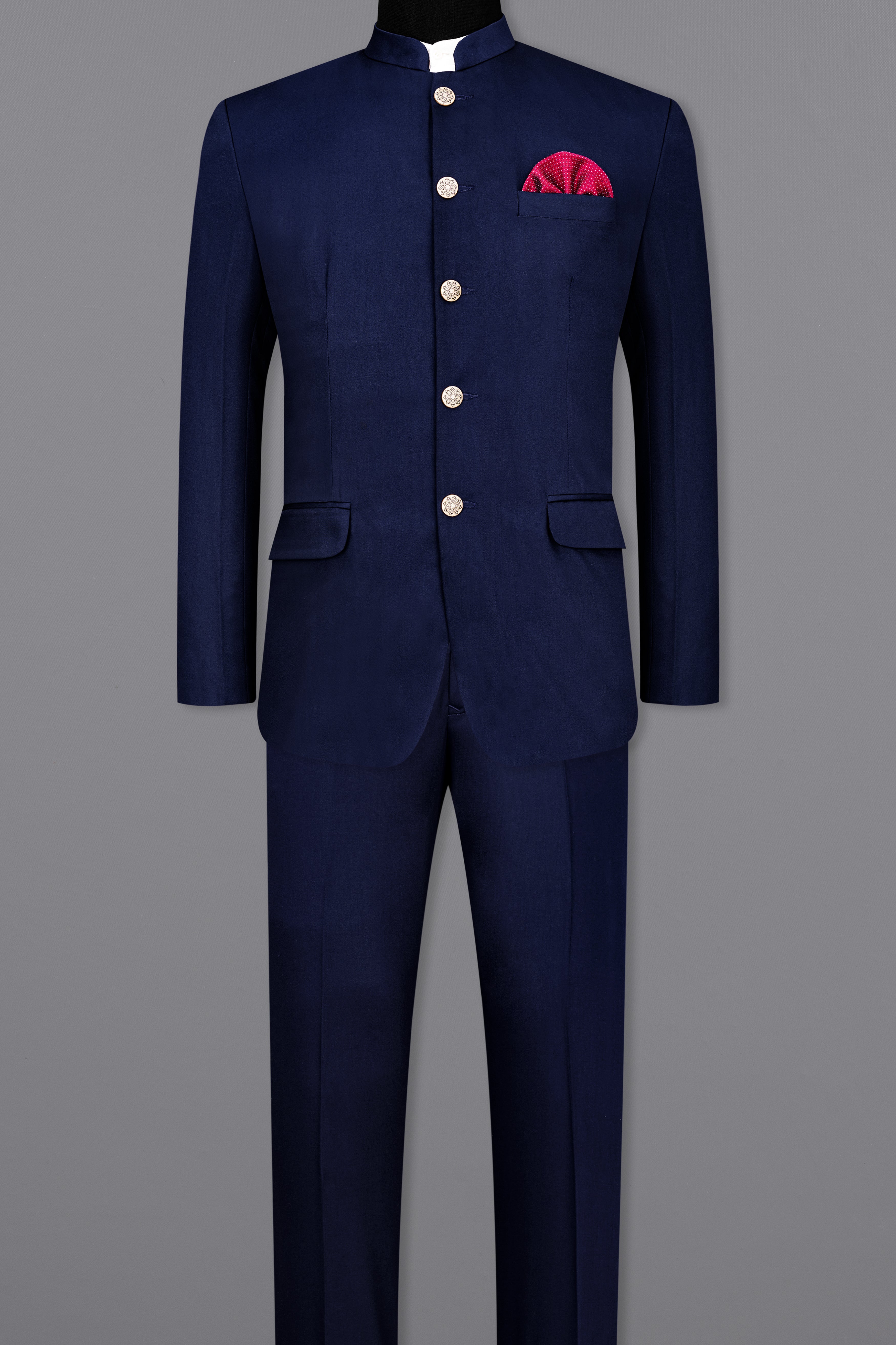 Space Blue Subtle Sheen Wool Rich Bandhgala/Mandarin Suit