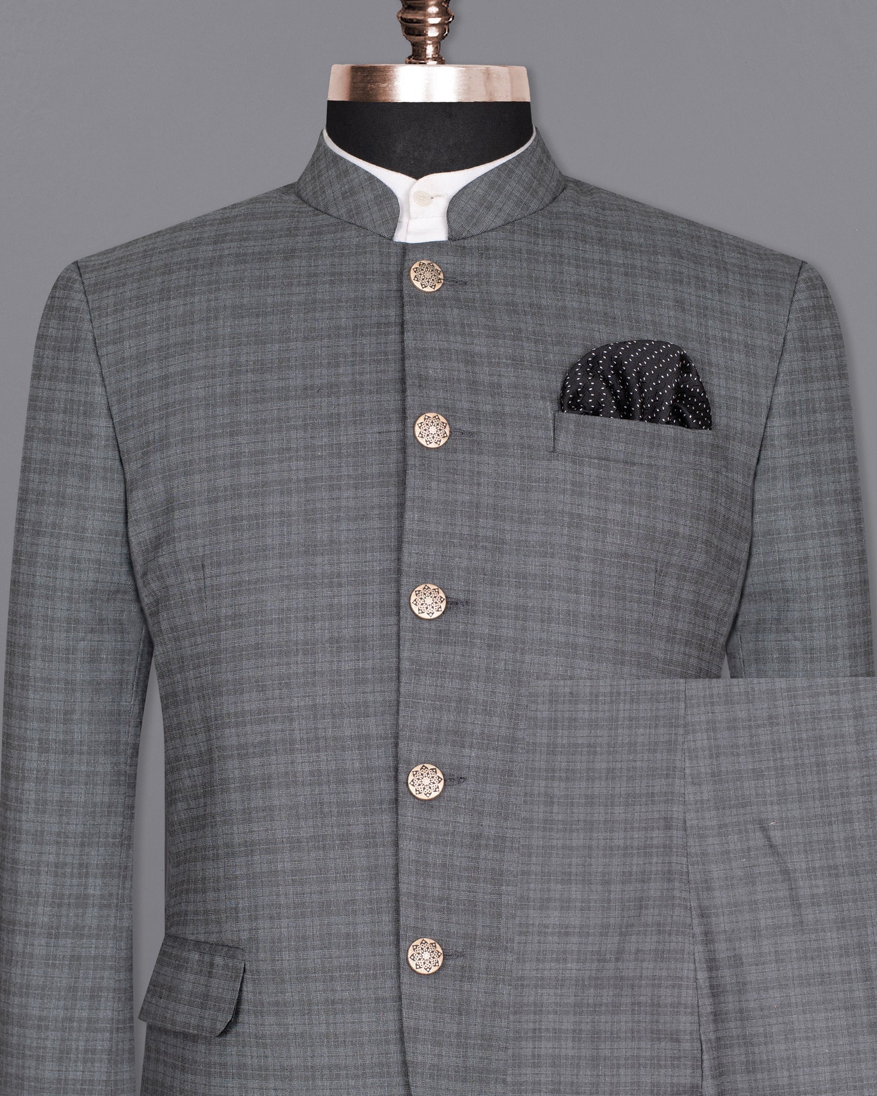 Mid Gray Wool Rich Mandarin/Bandhgala Suit ST1331-BG-36, ST1331-BG-38, ST1331-BG-40, ST1331-BG-42, ST1331-BG-44, ST1331-BG-46, ST1331-BG-48, ST1331-BG-50, ST1331-BG-52, ST1331-BG-54, ST1331-BG-56, ST1331-BG-58, ST1331-BG-60