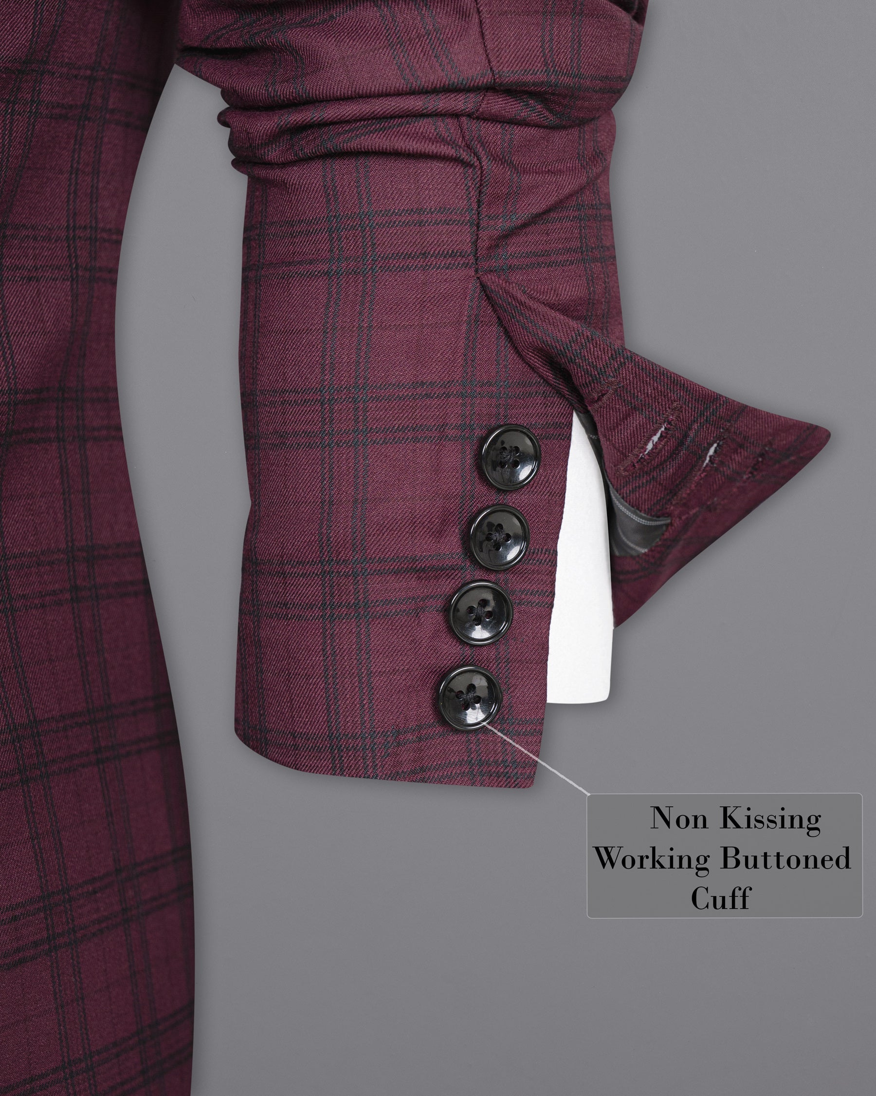 Eggplant Red Plaid Wool Rich Tuxedo Suit ST1379-BKL-36, ST1379-BKL-38, ST1379-BKL-40, ST1379-BKL-42, ST1379-BKL-44, ST1379-BKL-46, ST1379-BKL-48, ST1379-BKL-50, ST1379-BKL-52, ST1379-BKL-54, ST1379-BKL-56, ST1379-BKL-58, ST1379-BKL-60