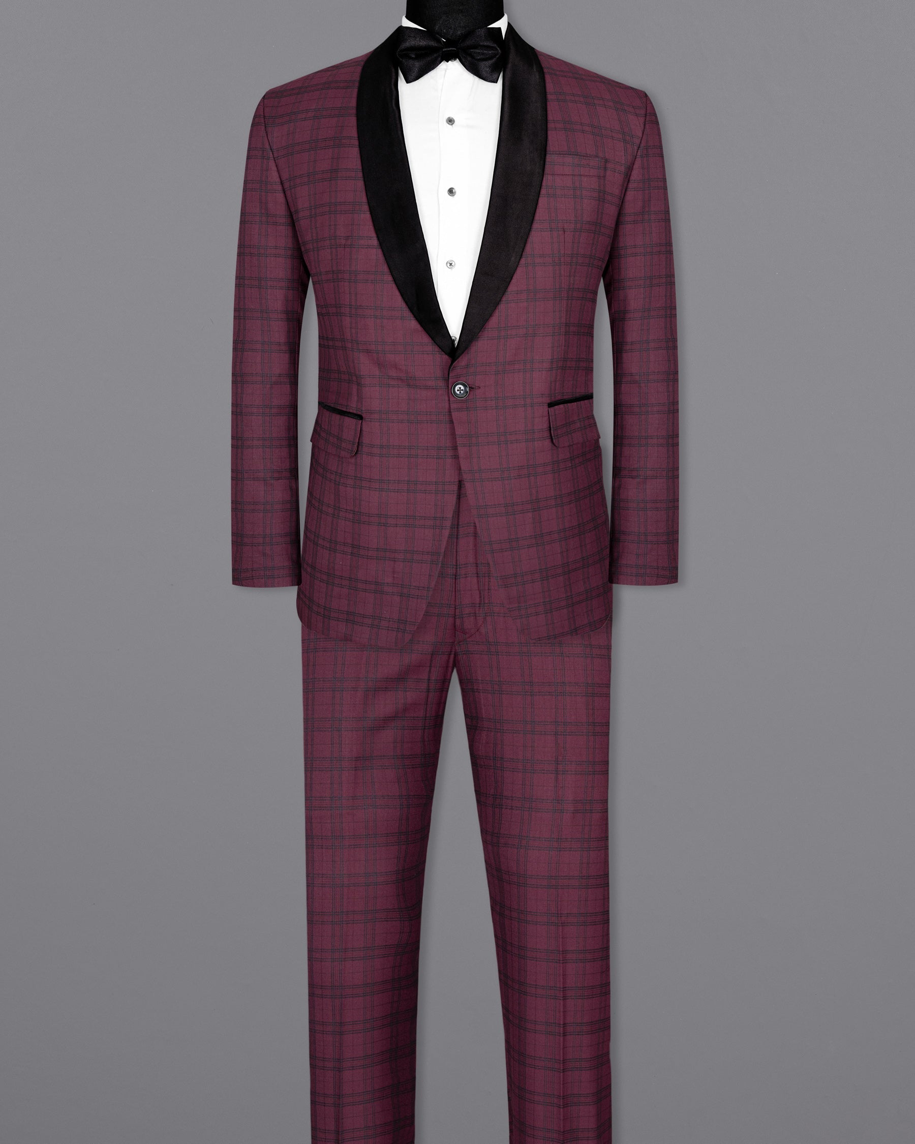 Eggplant Red Plaid Wool Rich Tuxedo Suit ST1379-BKL-36, ST1379-BKL-38, ST1379-BKL-40, ST1379-BKL-42, ST1379-BKL-44, ST1379-BKL-46, ST1379-BKL-48, ST1379-BKL-50, ST1379-BKL-52, ST1379-BKL-54, ST1379-BKL-56, ST1379-BKL-58, ST1379-BKL-60