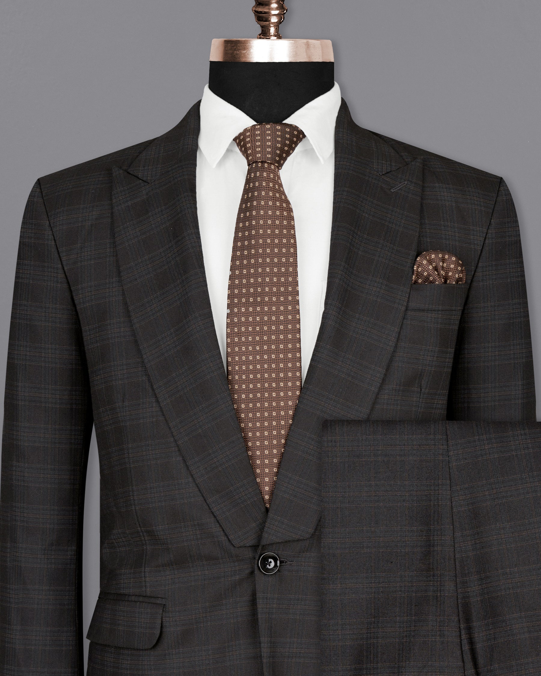 Piano Black Plaid Designer Lapel Wool Rich Suit ST1403-D22-36, ST1403-D22-38, ST1403-D22-40, ST1403-D22-42, ST1403-D22-44, ST1403-D22-46, ST1403-D22-48, ST1403-D22-50, ST1403-D22-52, ST1403-D22-54, ST1403-D22-56, ST1403-D22-58, ST1403-D22-60