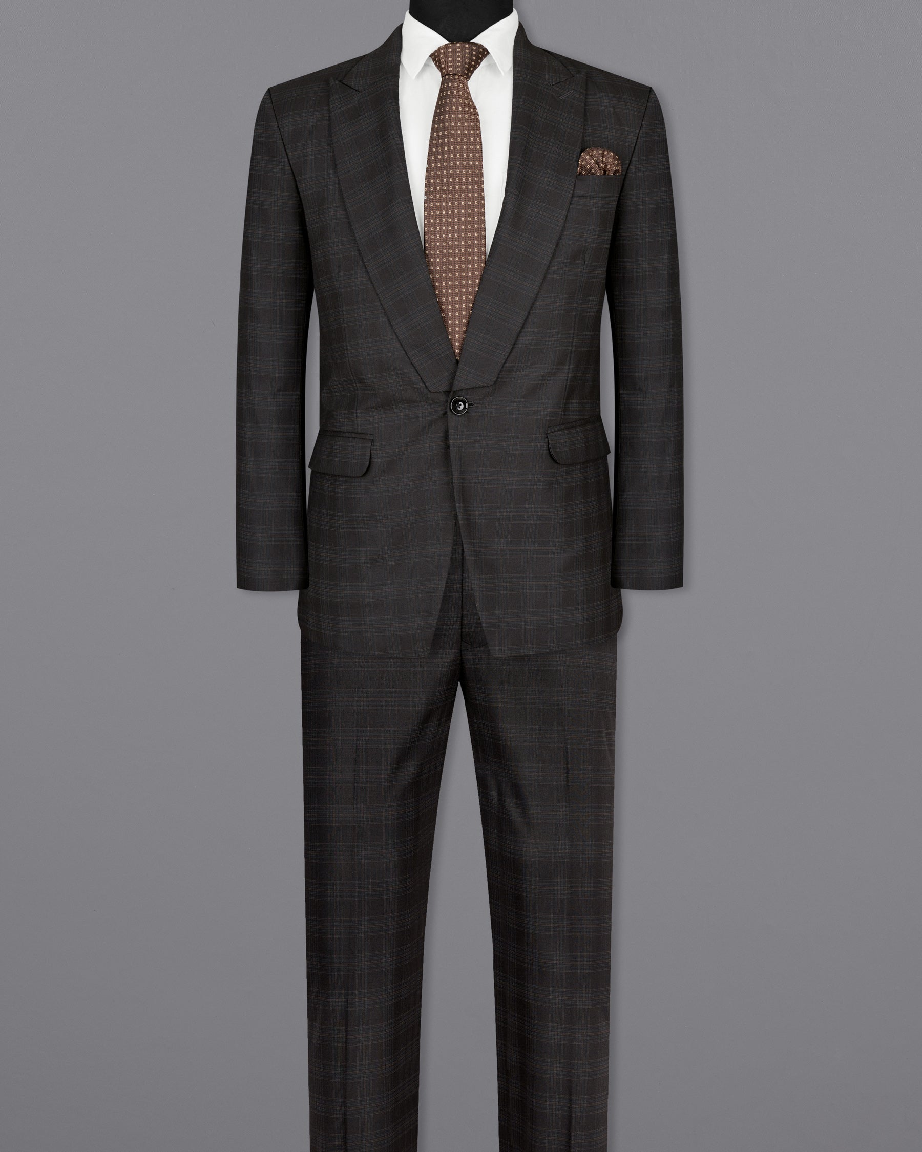 Piano Black Plaid Designer Lapel Wool Rich Suit ST1403-D22-36, ST1403-D22-38, ST1403-D22-40, ST1403-D22-42, ST1403-D22-44, ST1403-D22-46, ST1403-D22-48, ST1403-D22-50, ST1403-D22-52, ST1403-D22-54, ST1403-D22-56, ST1403-D22-58, ST1403-D22-60