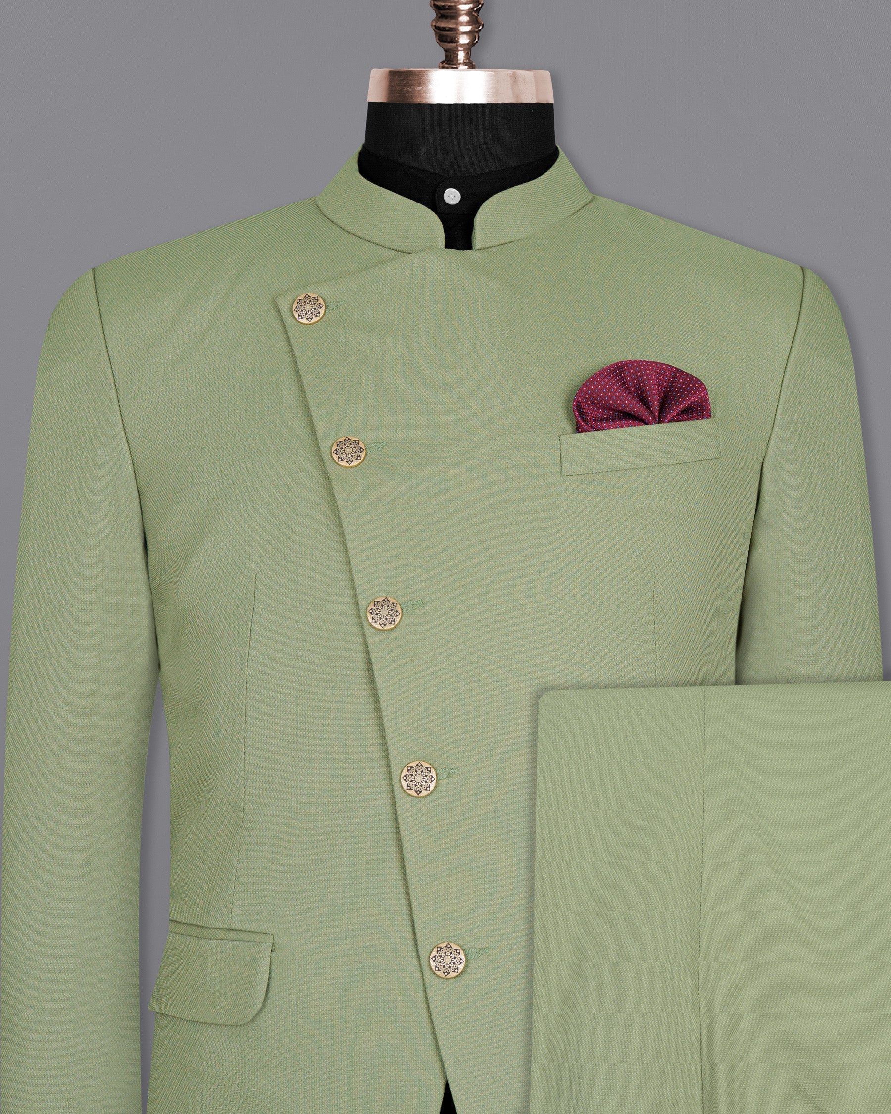 Camouflage Green Cross Buttoned Bandhgala Wool rich Suit ST1437-CBG-36,ST1437-CBG-38,ST1437-CBG-40,ST1437-CBG-42,ST1437-CBG-44,ST1437-CBG-46,ST1437-CBG-48,ST1437-CBG-50,ST1437-CBG-52,ST1437-CBG-54,ST1437-CBG-56,ST1437-CBG-58,ST1437-CBG-60