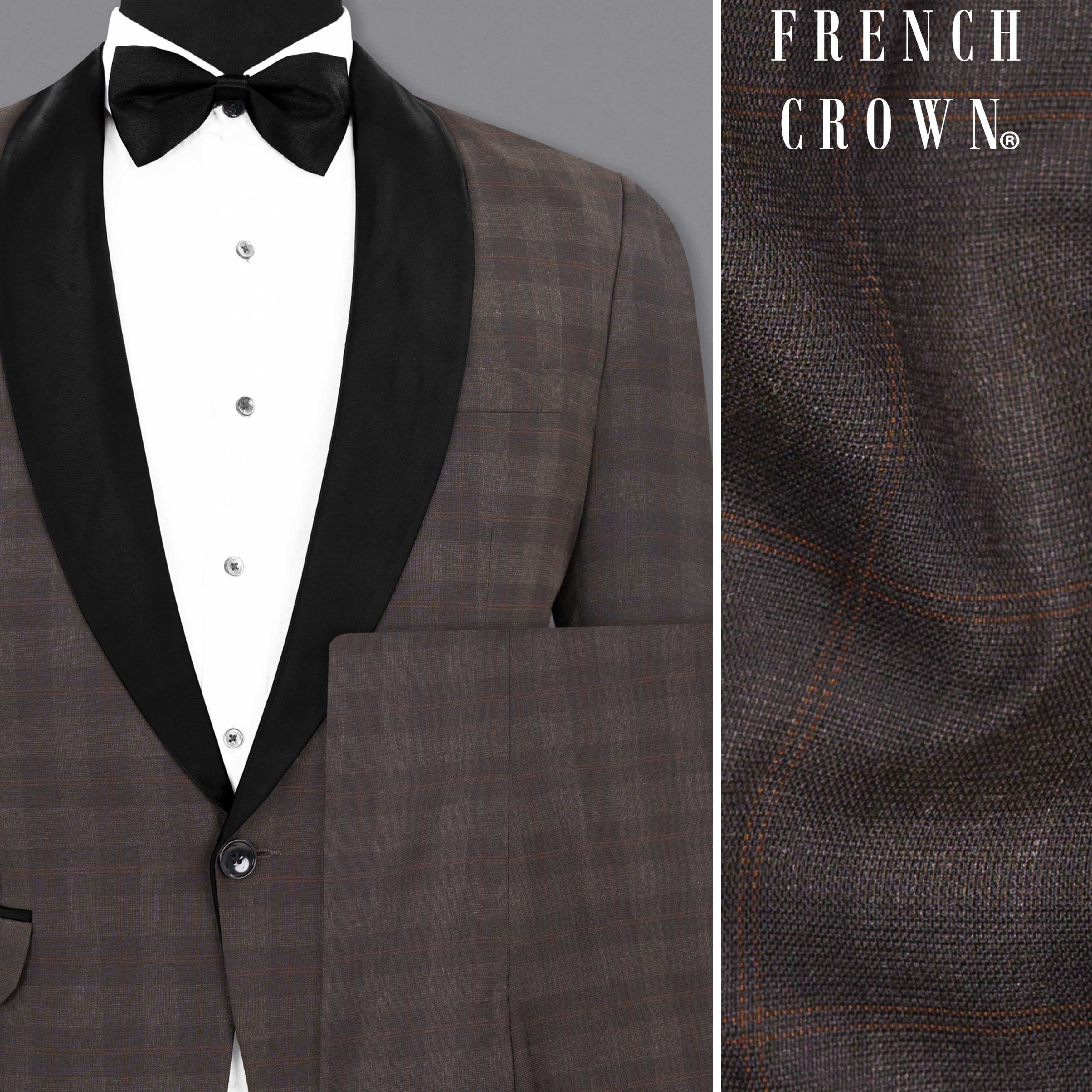 Thunder and Spice Brown Plaid Wool Rich Tuxedo Suit