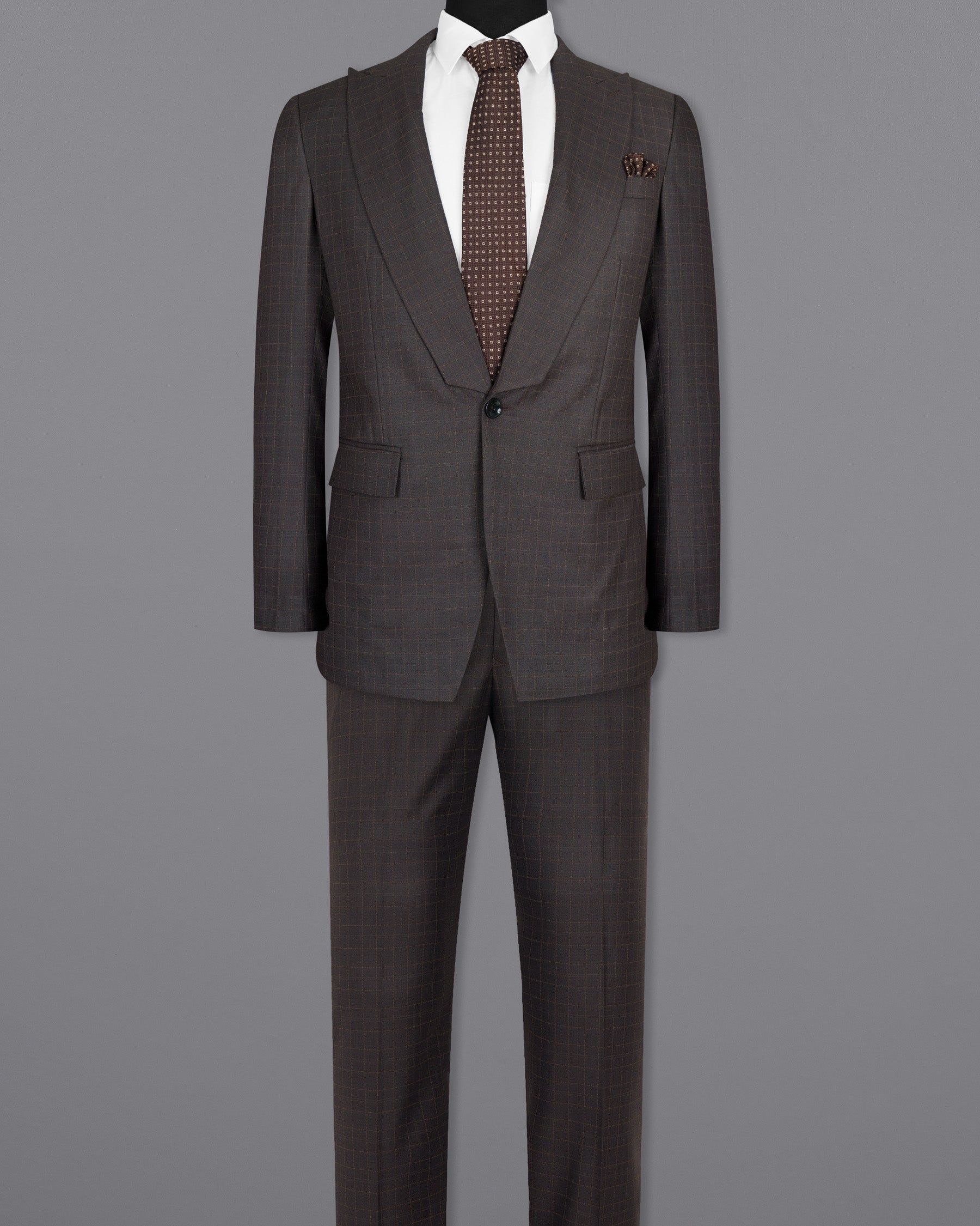 Brown Plaid Wool Rich Suit ST1465-D22-36,ST1465-D22-38,ST1465-D22-40,ST1465-D22-42,ST1465-D22-44,ST1465-D22-46,ST1465-D22-48,ST1465-D22-50,ST1465-D22-52,ST1465-D22-54,ST1465-D22-56,ST1465-D22-58,ST1465-D22-60