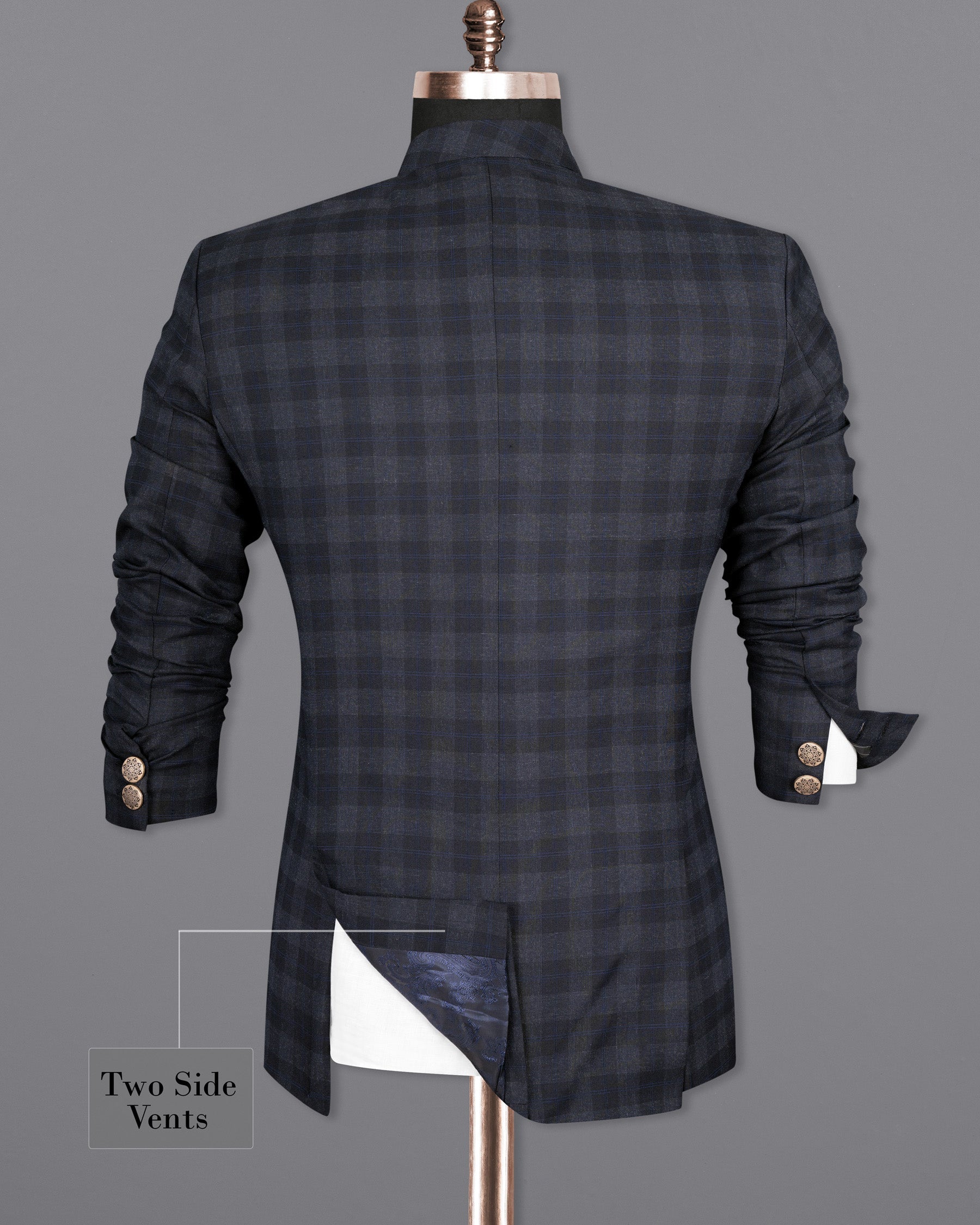 Bastille Grey Plaid Wool Rich Cross Buttoned Bandhgala Suit ST1498-CBG2-36, ST1498-CBG2-38, ST1498-CBG2-40, ST1498-CBG2-42, ST1498-CBG2-44, ST1498-CBG2-46, ST1498-CBG2-48, ST1498-CBG2-50, ST1498-CBG2-52, ST1498-CBG2-54, ST1498-CBG2-56, ST1498-CBG2-58, ST1498-CBG2-60