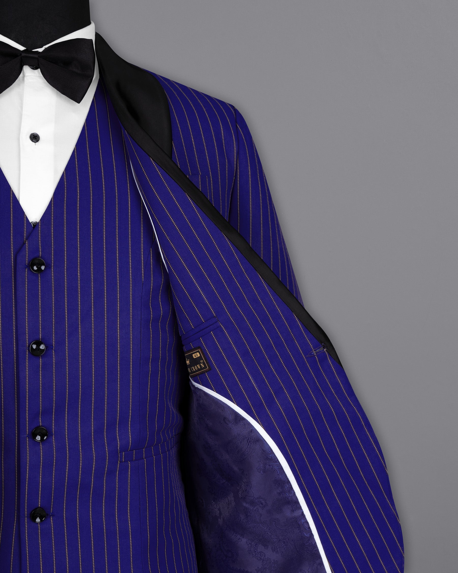 Violet Striped Wool Rich Tuxedo Suit