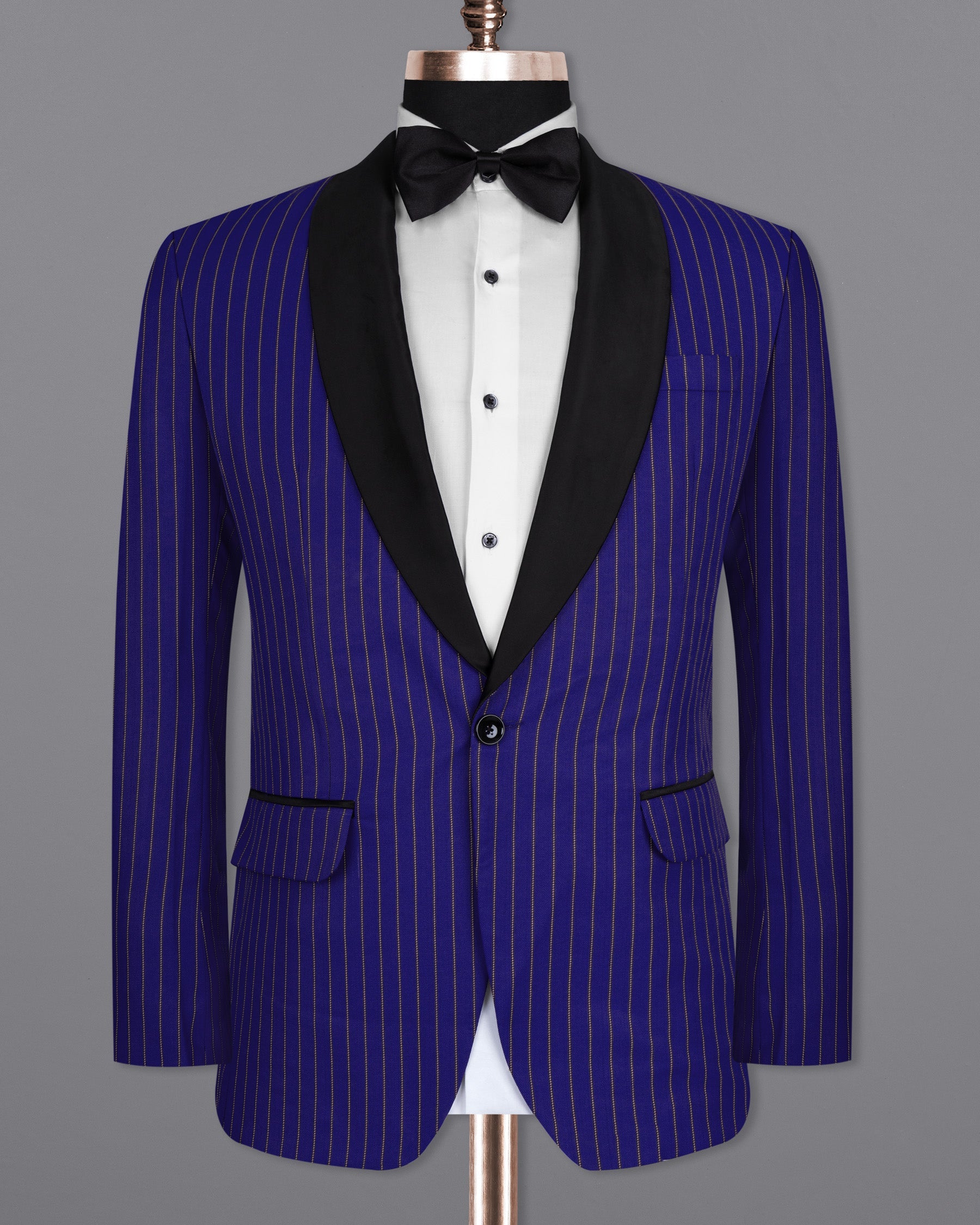 Violet Striped Wool Rich Tuxedo Suit