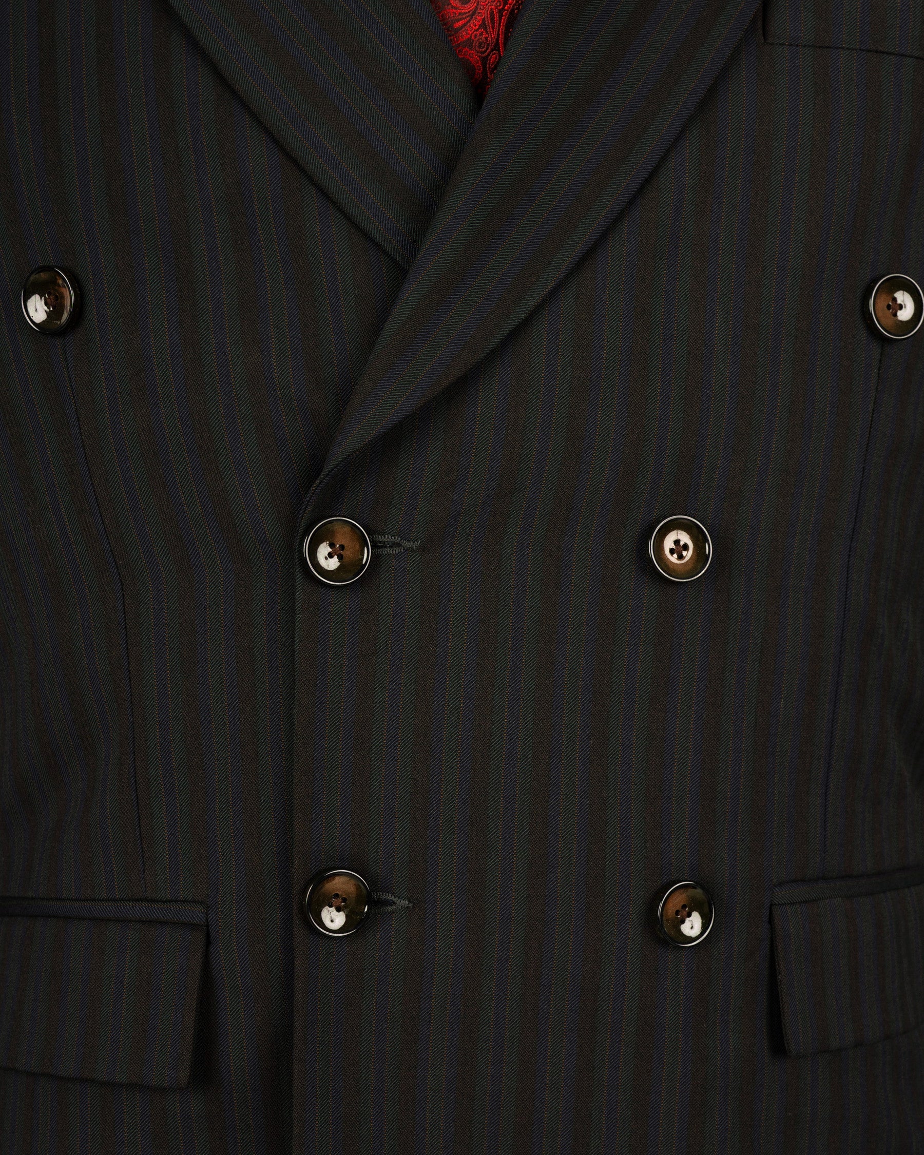 Wood Bean Striped Wool Rich Double Breasted Suit