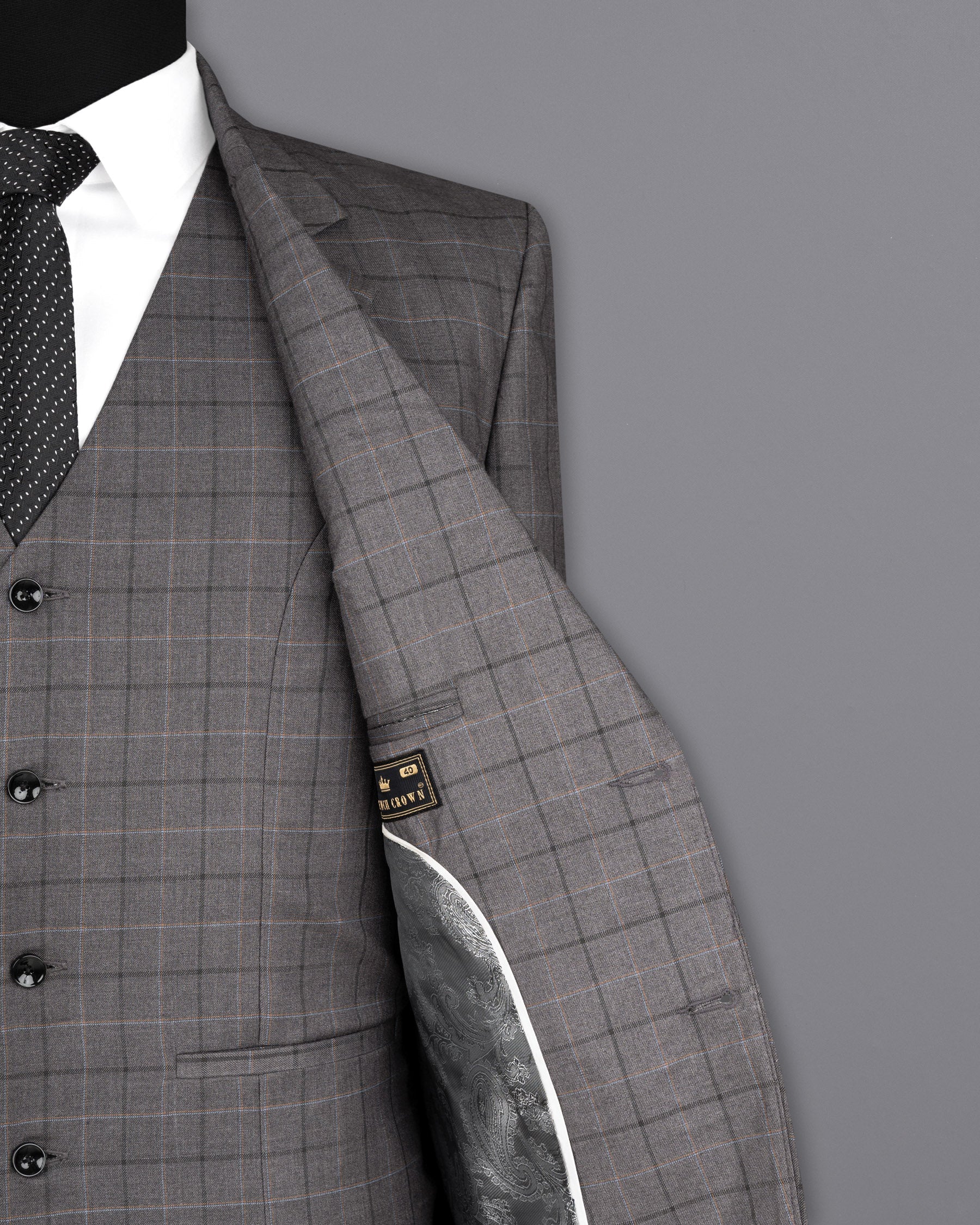 Scorpion Grey Super fine Plaid Woolrich Suit ST1632-SB-36, ST1632-SB-38, ST1632-SB-40, ST1632-SB-42, ST1632-SB-44, ST1632-SB-46, ST1632-SB-48, ST1632-SB-50, ST1632-SB-52, ST1632-SB-54, ST1632-SB-56, ST1632-SB-58, ST1632-SB-60