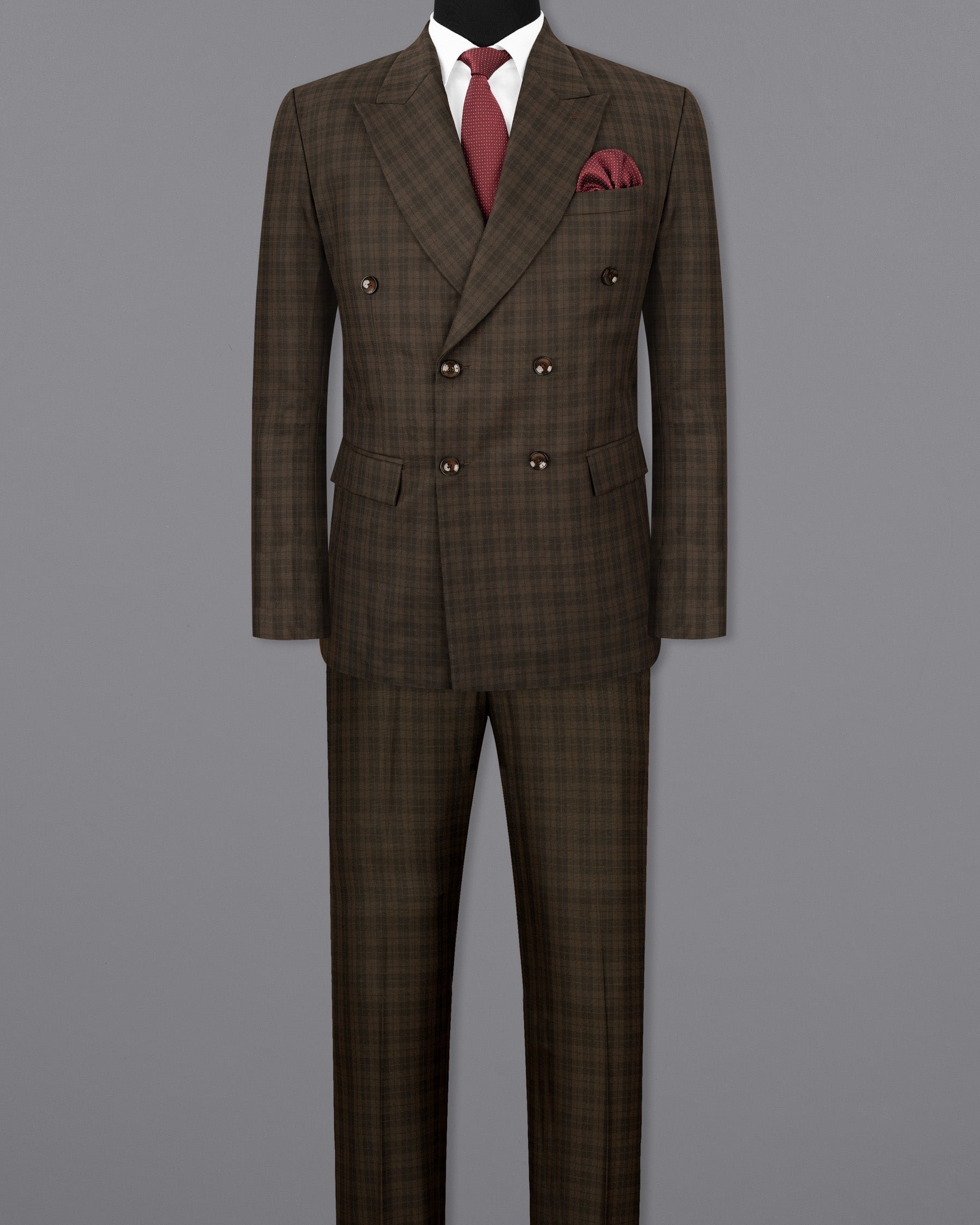 Armadillo Brown Plaid Double-breasted Suit ST1755-DB-36, ST1755-DB-38, ST1755-DB-40, ST1755-DB-42, ST1755-DB-44, ST1755-DB-46, ST1755-DB-48, ST1755-DB-50, ST1755-DB-52, ST1755-DB-54, ST1755-DB-56, ST1755-DB-58, ST1755-DB-60