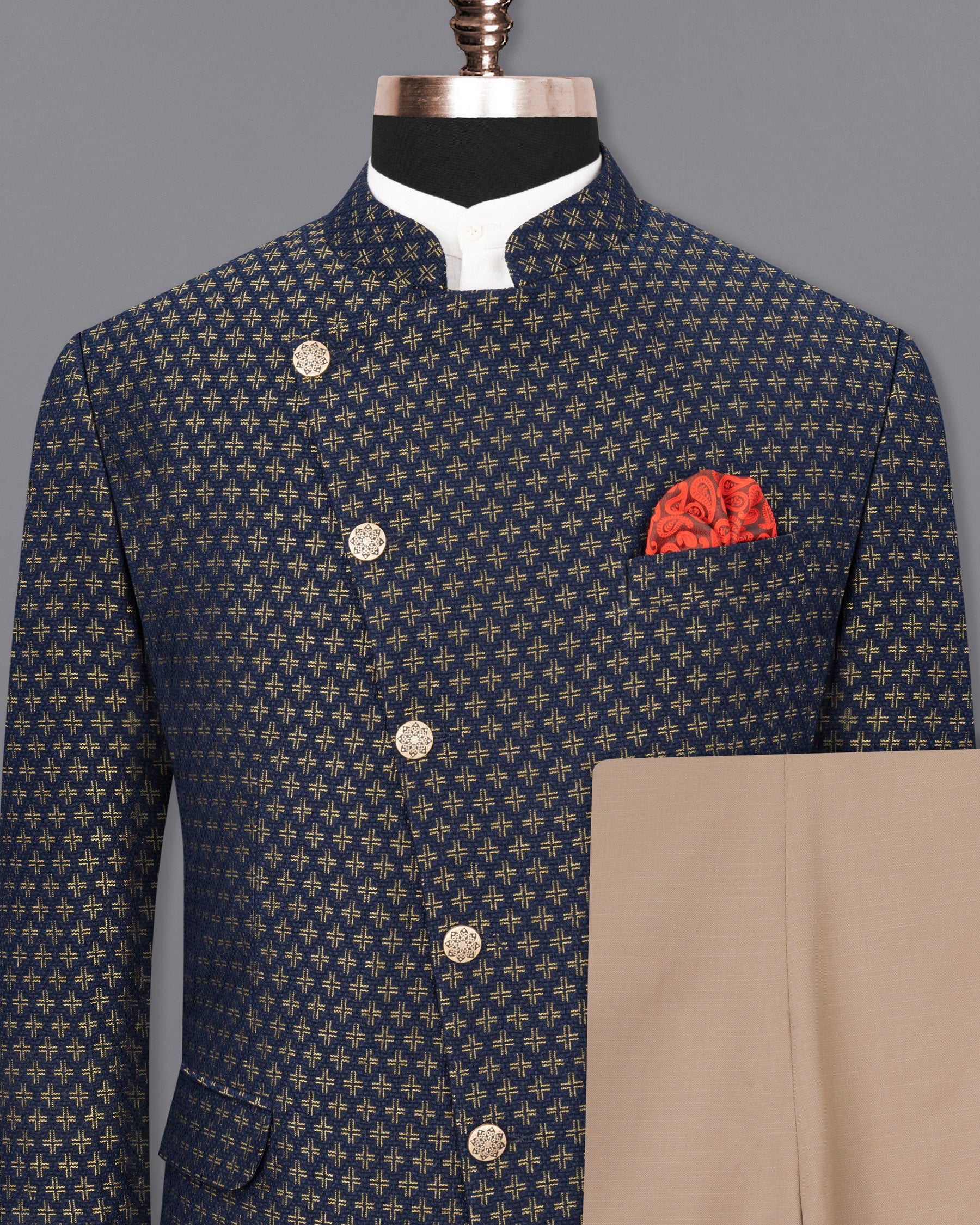 Stratos Blue Houndstooth Texture Cross Buttoned Bandhgala Suit ST1787-CBG-36, ST1787-CBG-38, ST1787-CBG-40, ST1787-CBG-42, ST1787-CBG-44, ST1787-CBG-46, ST1787-CBG-48, ST1787-CBG-50, ST1787-CBG-52, ST1787-CBG-54, ST1787-CBG-56, ST1787-CBG-58, ST1787-CBG-60