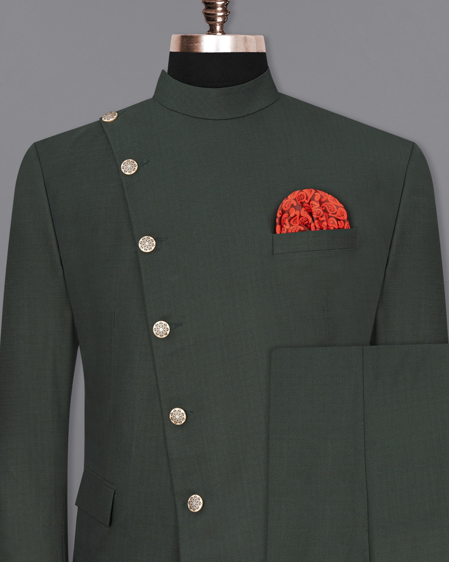 Heavy Metal Green Cross Buttoned Bandhgala Suit ST1847-CBG2-36, ST1847-CBG2-38, ST1847-CBG2-40, ST1847-CBG2-42, ST1847-CBG2-44, ST1847-CBG2-46, ST1847-CBG2-48, ST1847-CBG2-50, ST1847-CBG2-52, ST1847-CBG2-54, ST1847-CBG2-56, ST1847-CBG2-58, ST1847-CBG2-60