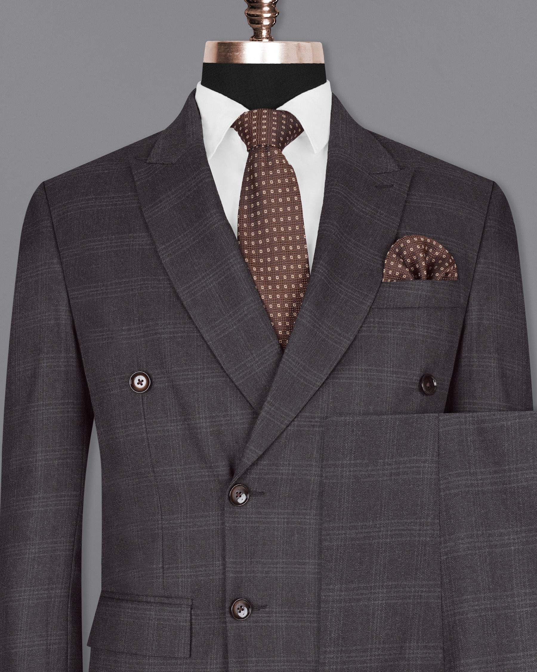 Tuatara Gray Subtle windowpanew Double Breasted Suit