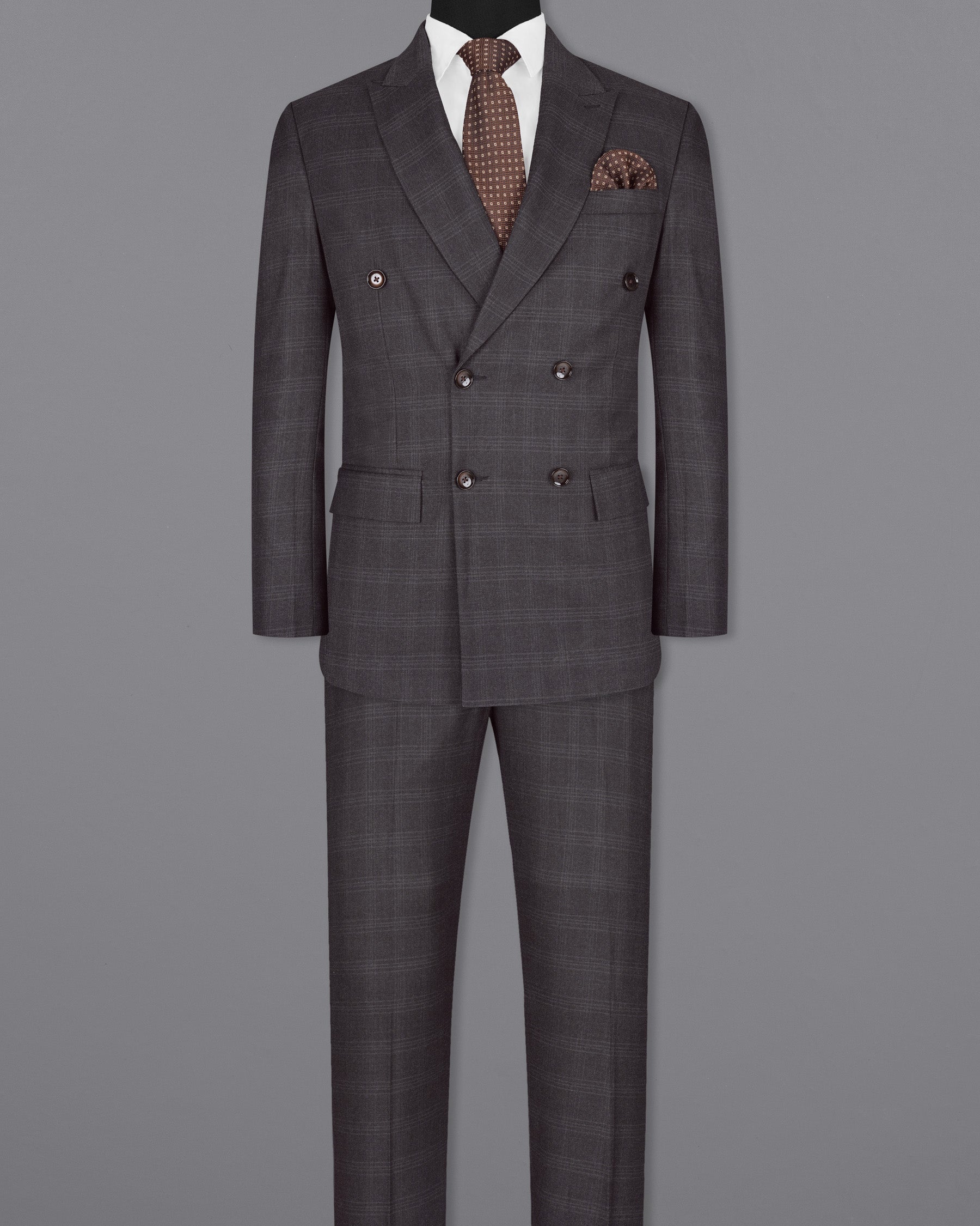 Tuatara Gray Subtle windowpanew Double Breasted Suit