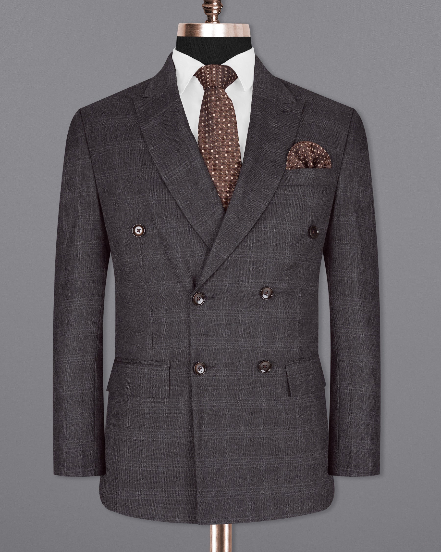 Tuatara Gray Subtle windowpanew Double Breasted Suit