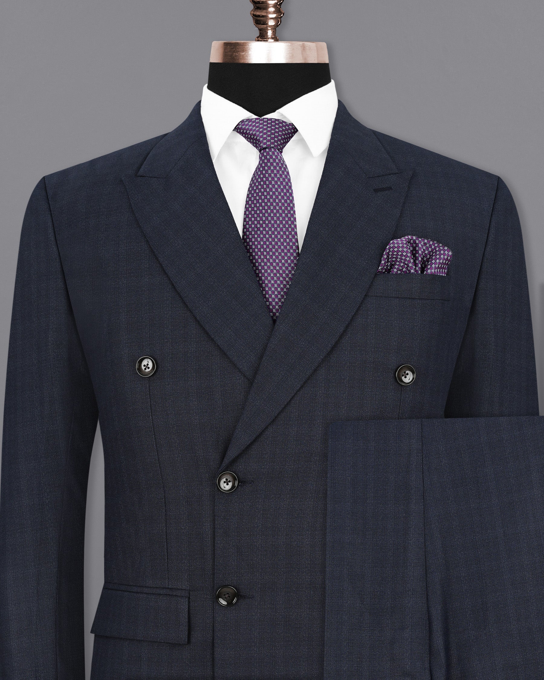 Gunmetal Blue Subtle Plaid Double Breasted Suit