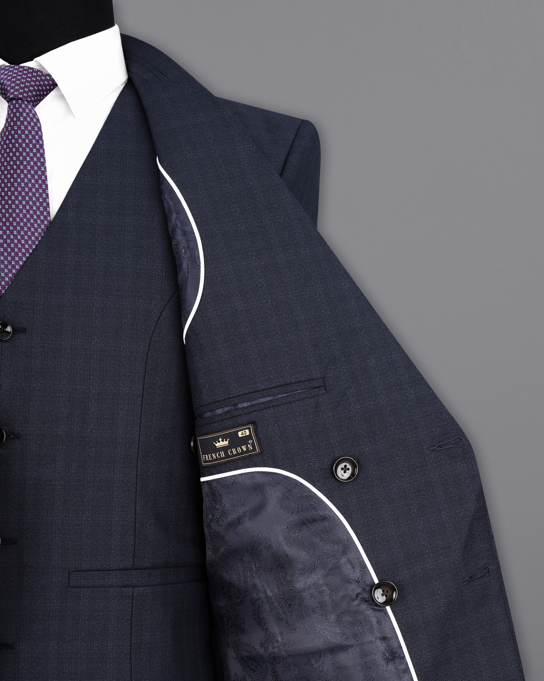 Gunmetal Blue Subtle Plaid Double Breasted Suit