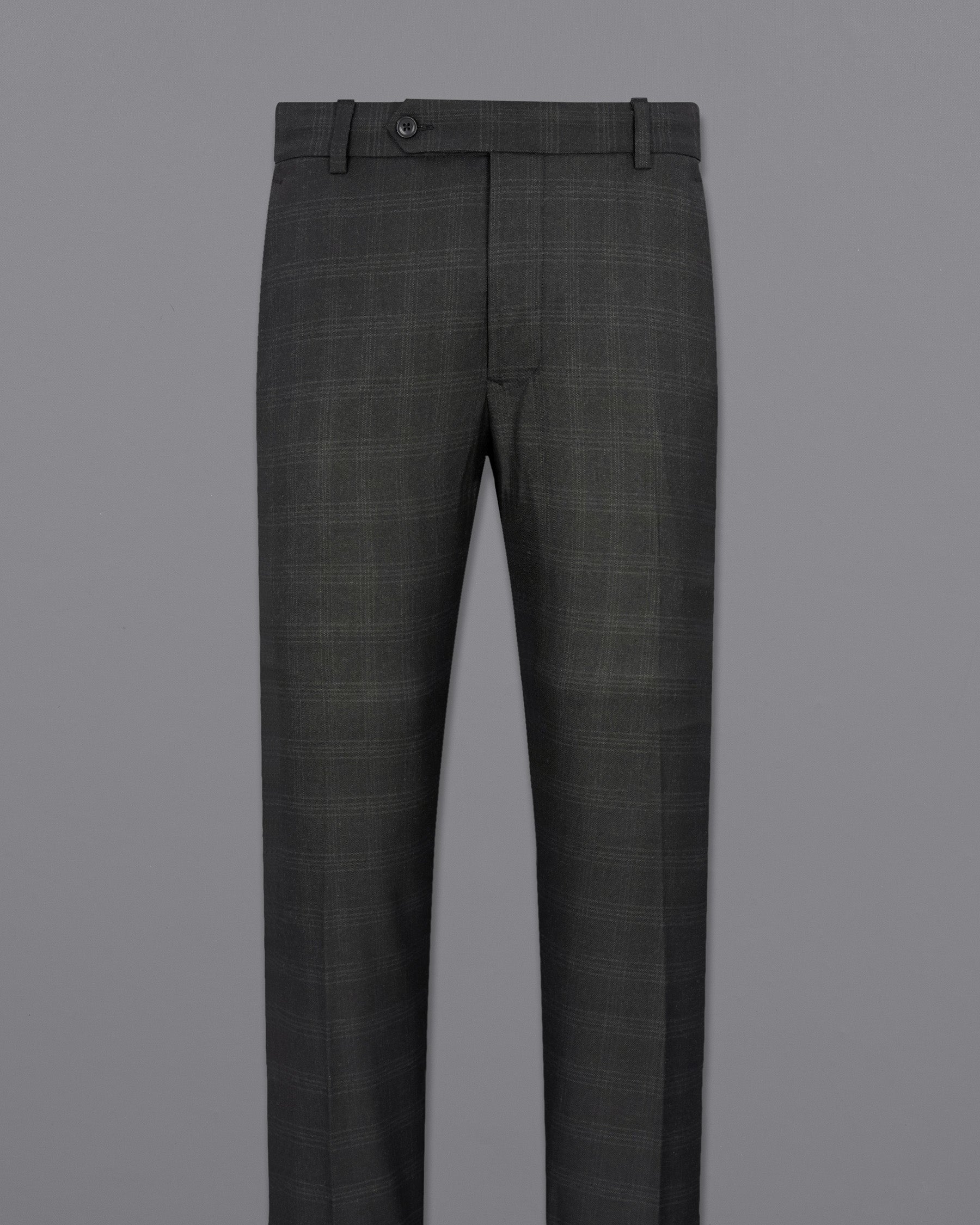 Charcoal Gray Plaid Cross Placket Bandhgala Suit