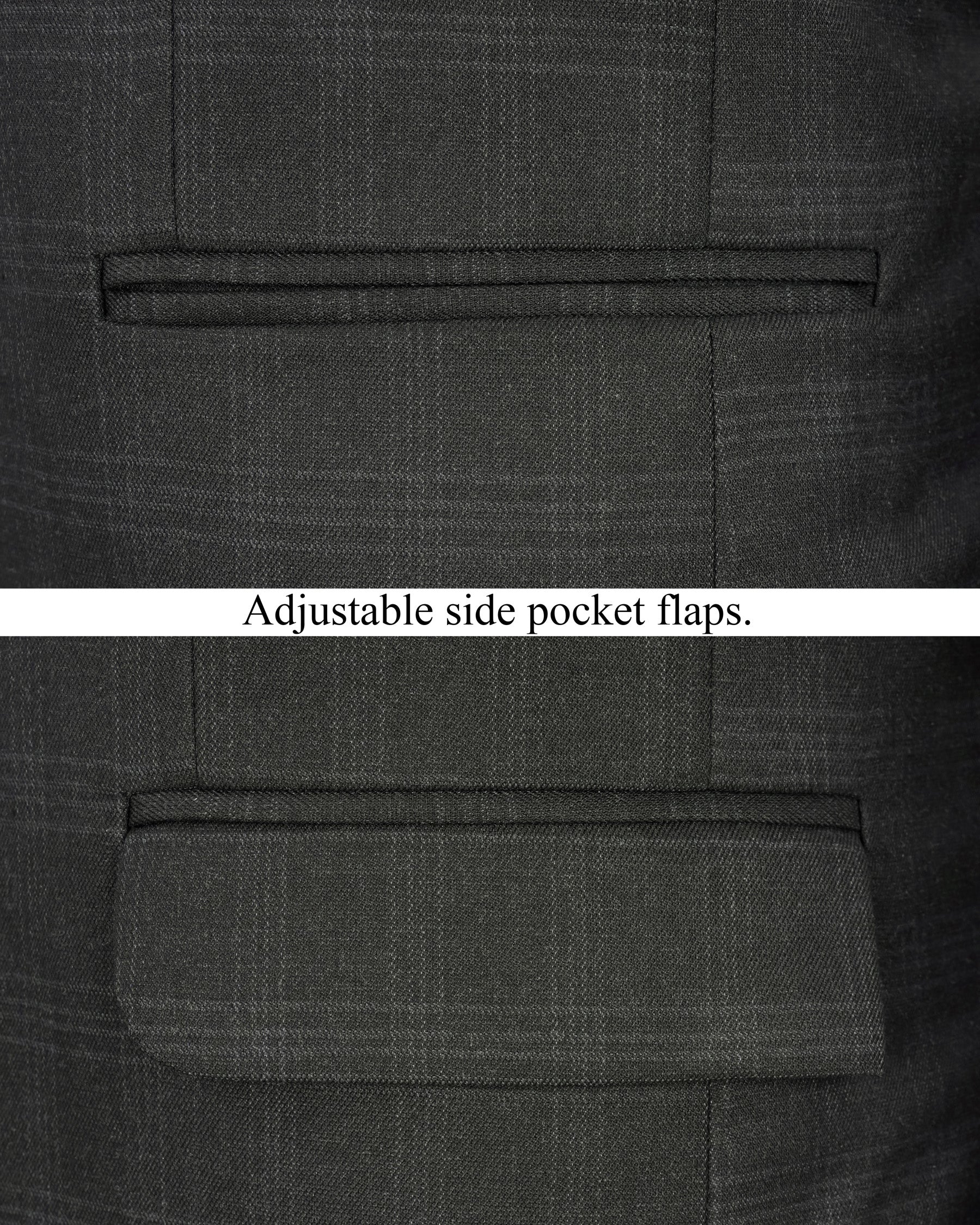 Charcoal Gray Plaid Cross Placket Bandhgala Suit