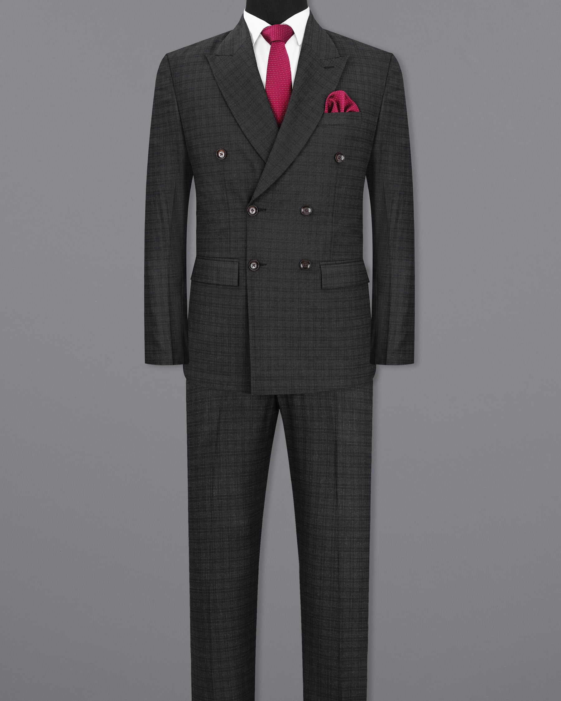 Zeus Gray Plaid Double Breasted Suit