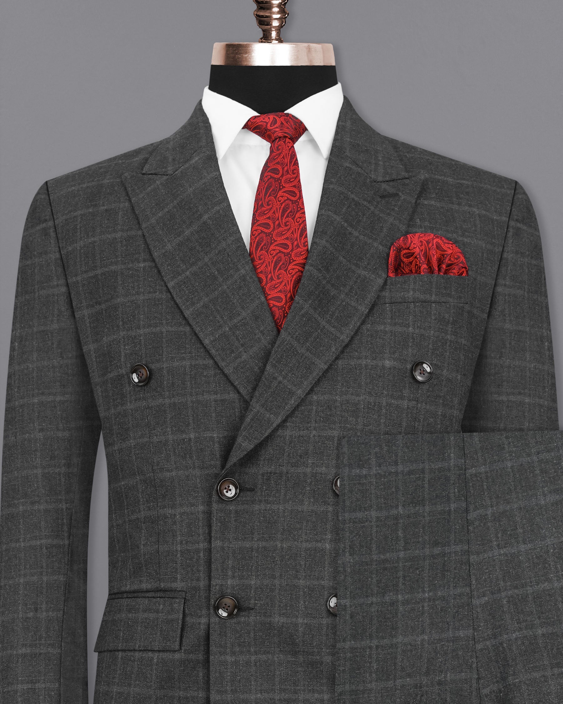 Dune Gray windowpane Double Breasted Suit