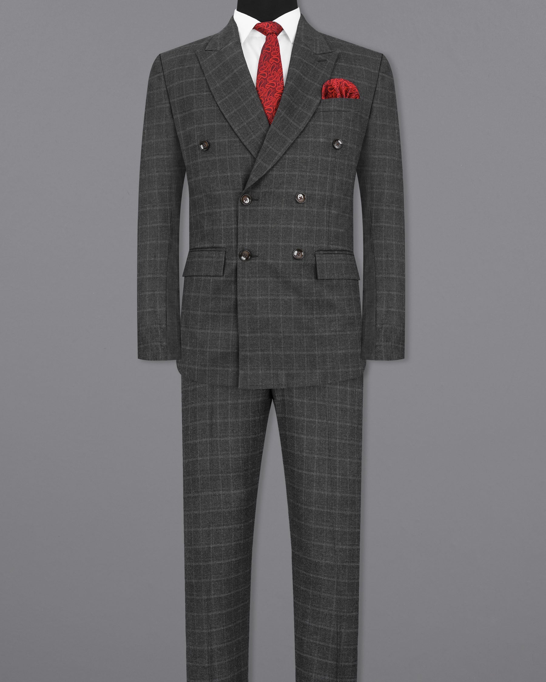 Dune Gray windowpane Double Breasted Suit