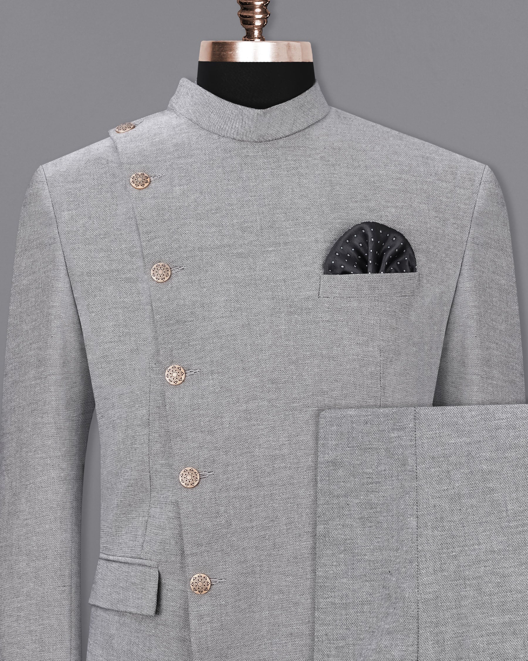 Star Dust Gray Cross Placket Bandhgala Premium Cotton Suit