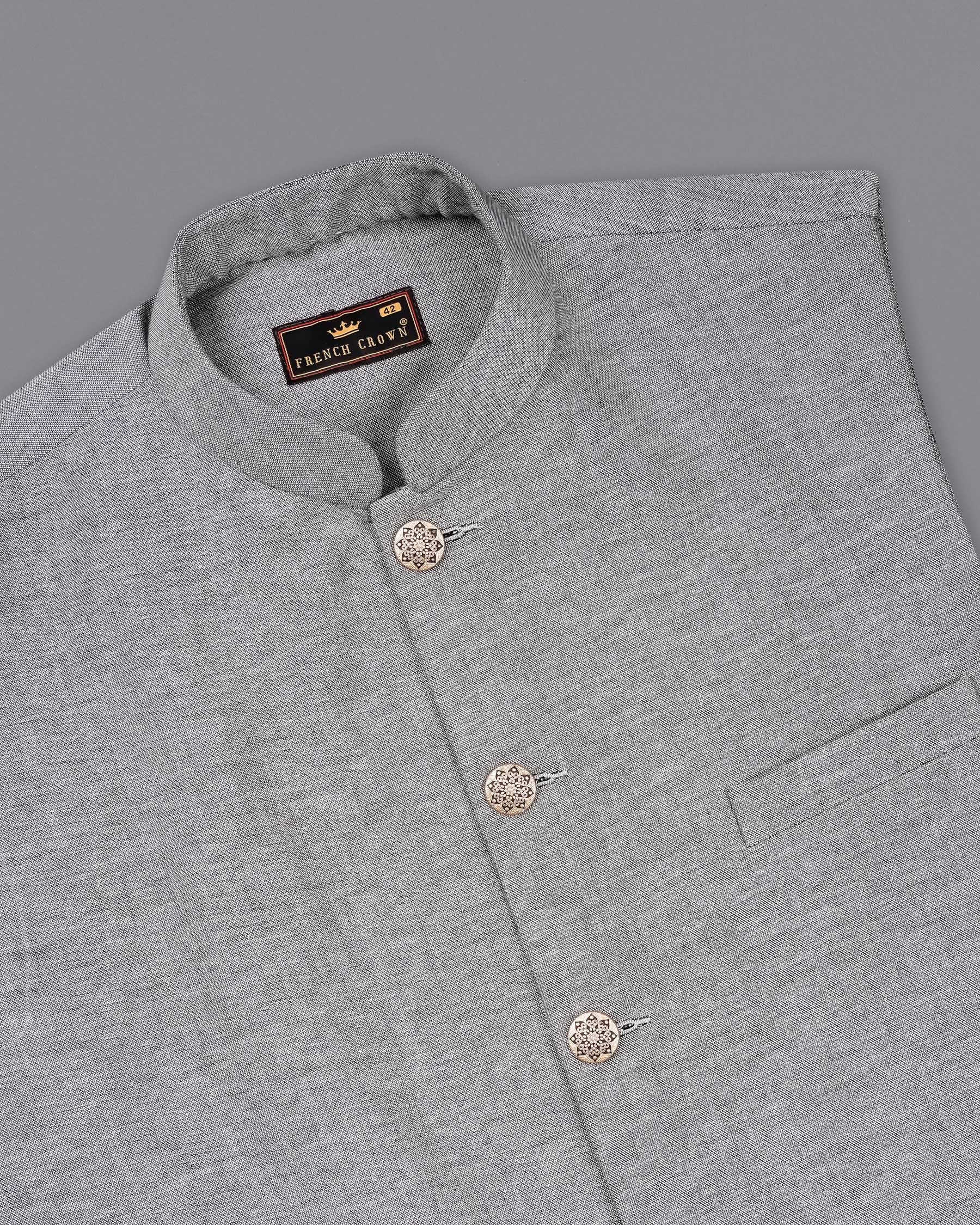 Star Dust Gray Cross Placket Bandhgala Premium Cotton Suit