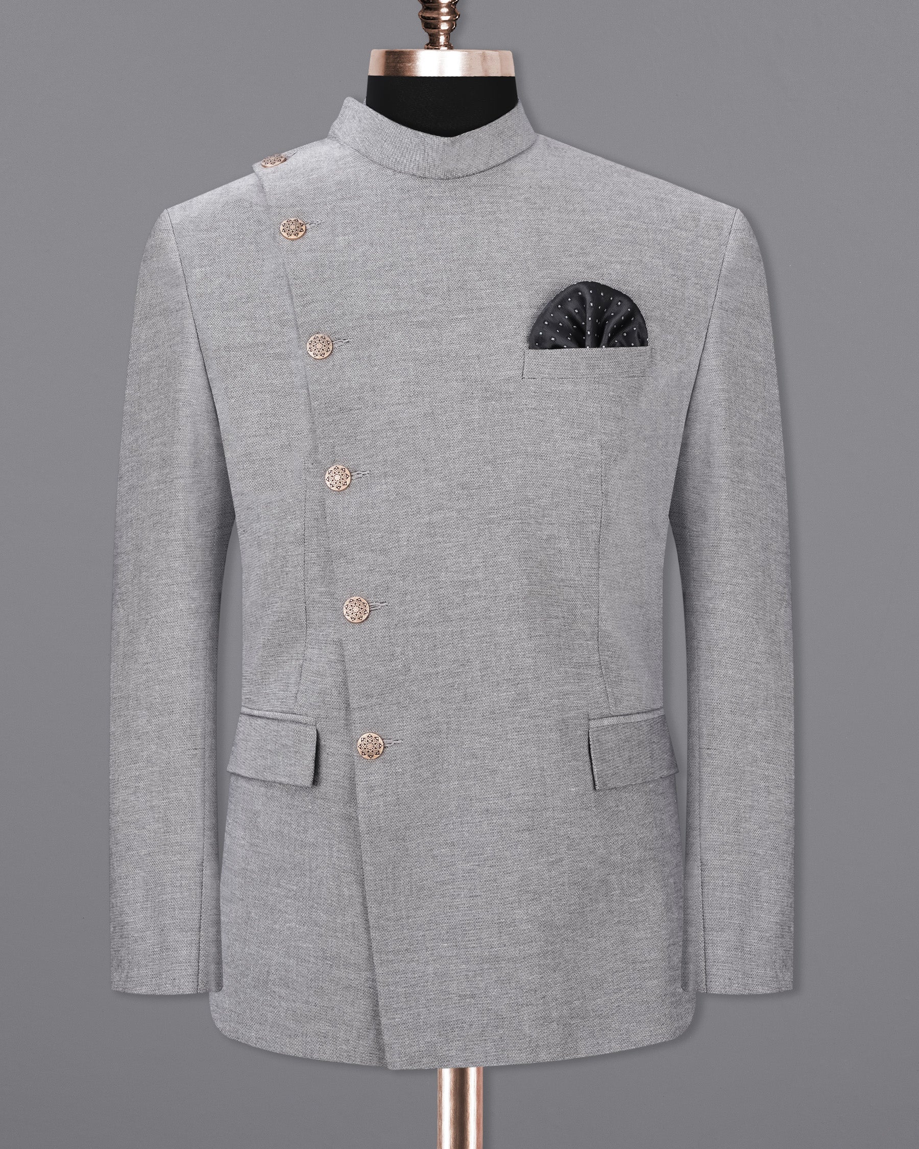 Star Dust Gray Cross Placket Bandhgala Premium Cotton Suit