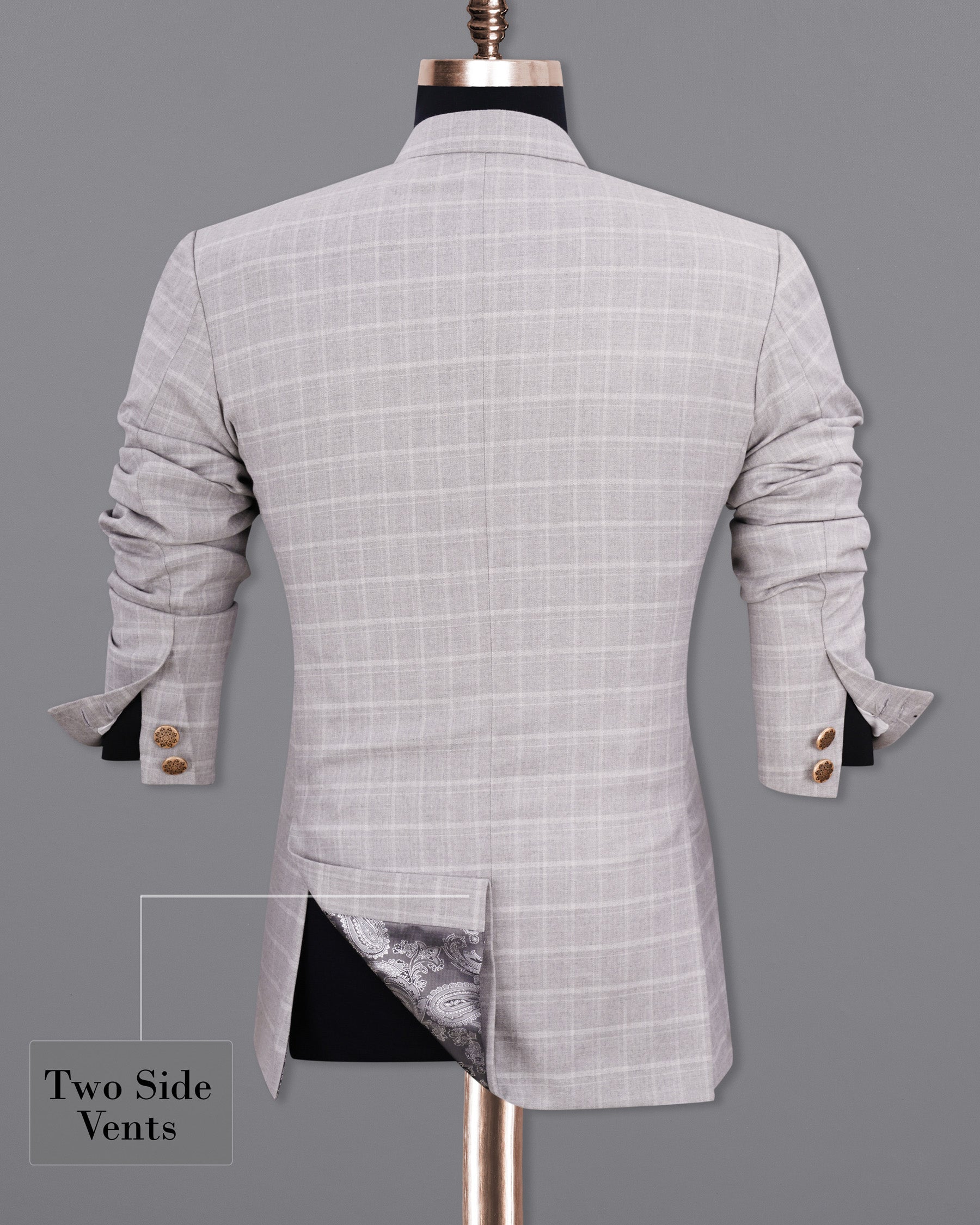 Bronco Light Gray Plaid Cross Placket Bandhgala Suit