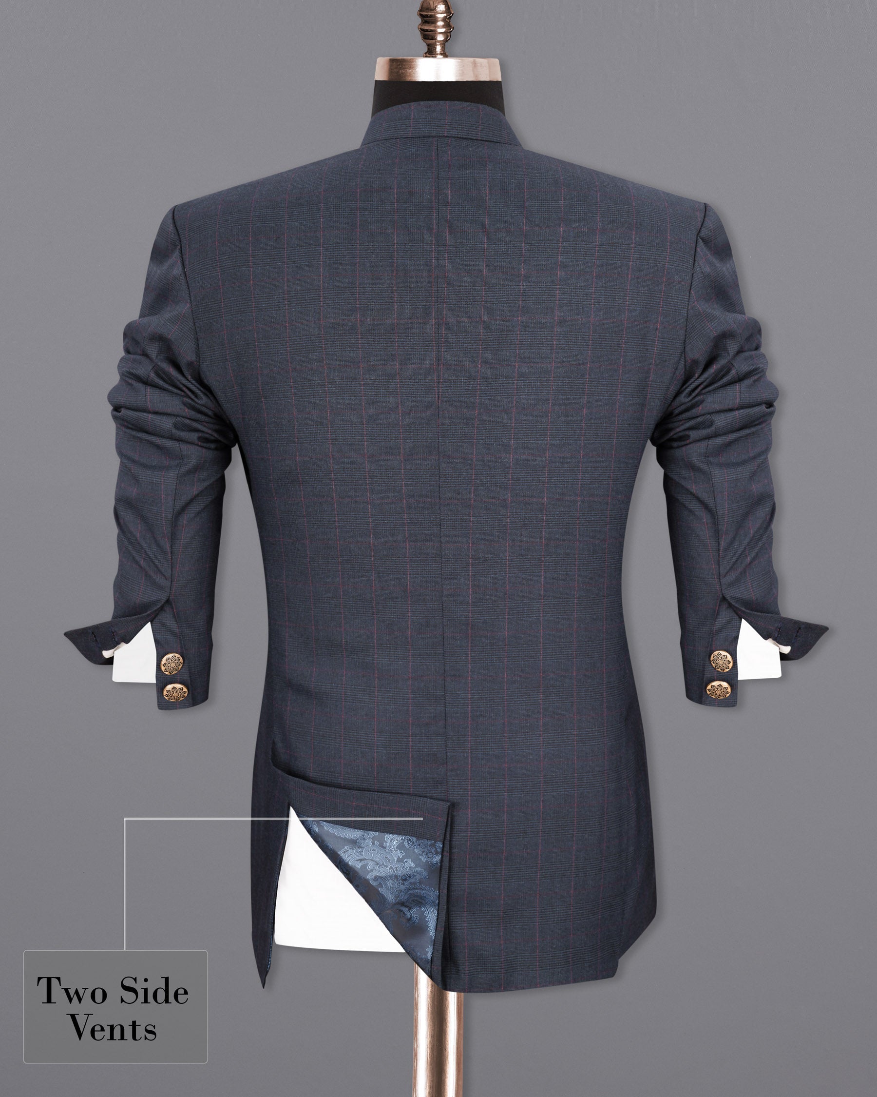 Ebony Subtle Plaid Cross Placket Bandhgala Suit