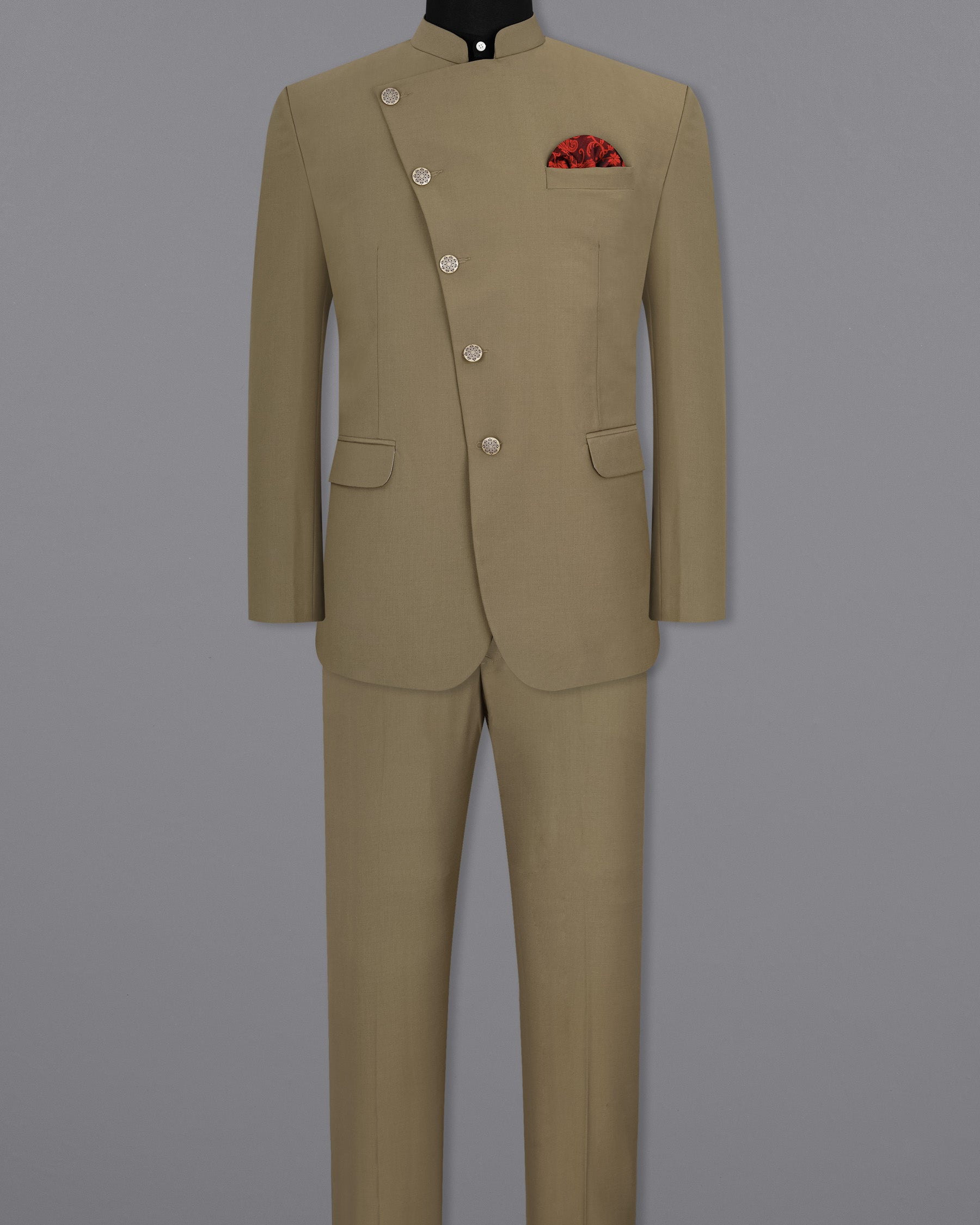 Shadow Brown Cross Placket Bandhgala Suit