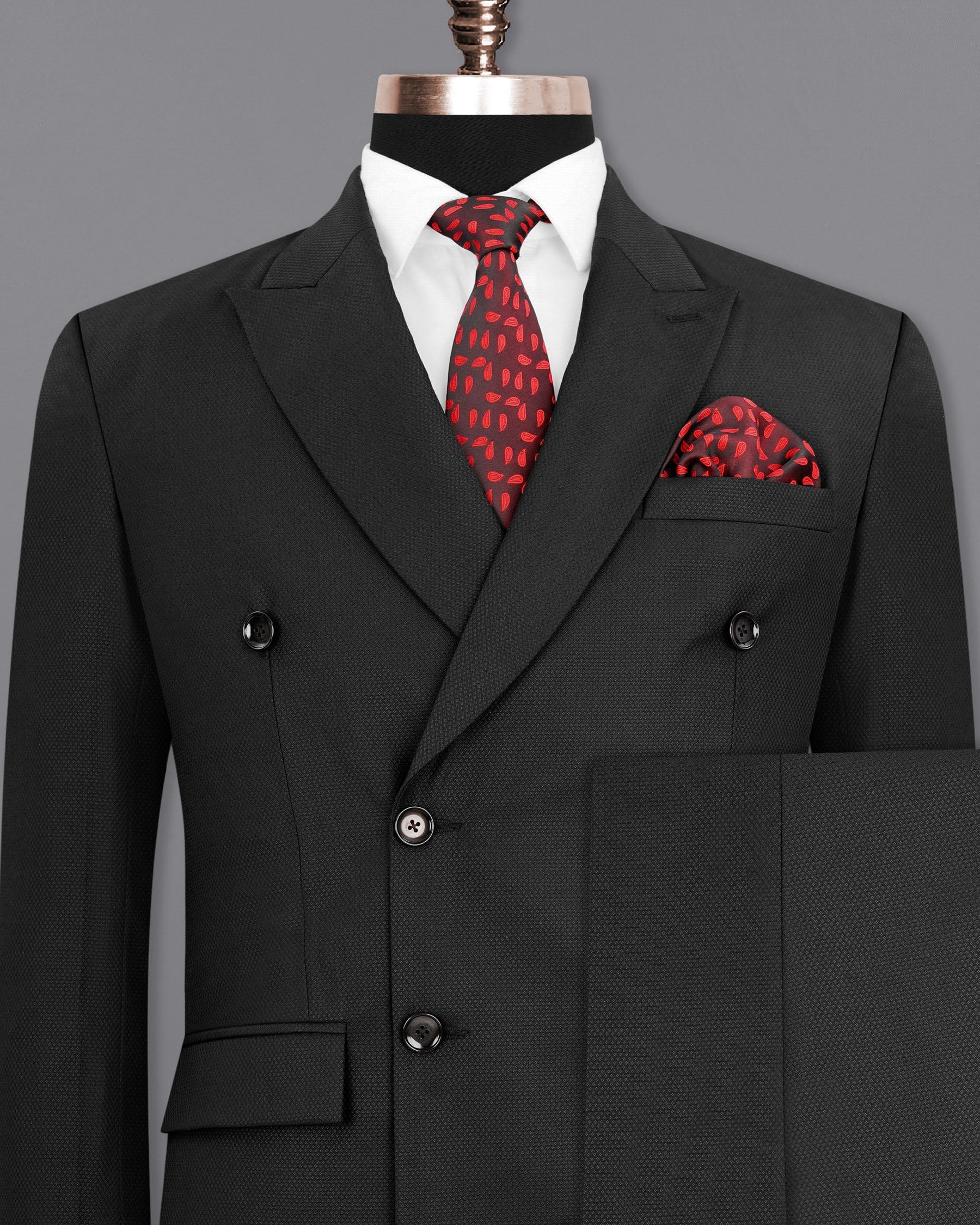 Jade Black diamond textured Double Breasted Suit