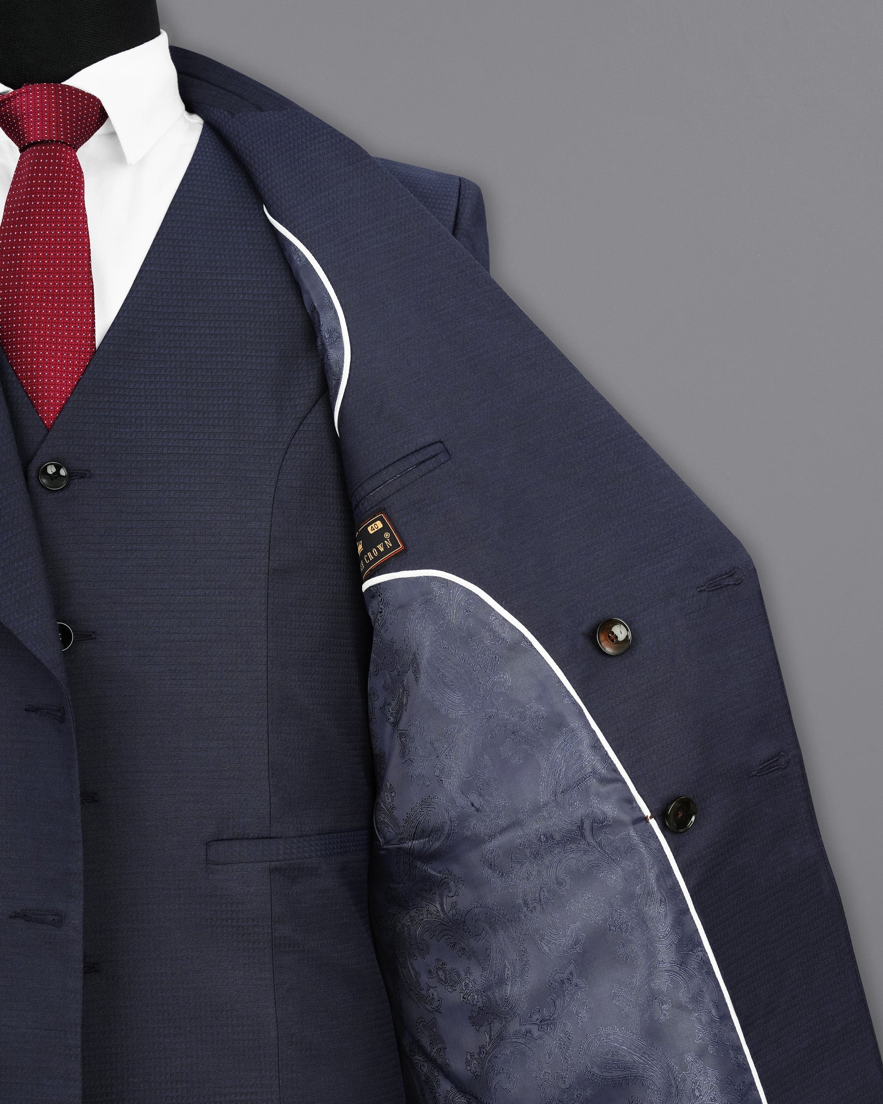 Tuna Navy Blue Micro Triangle Textured Double Breasted Suit