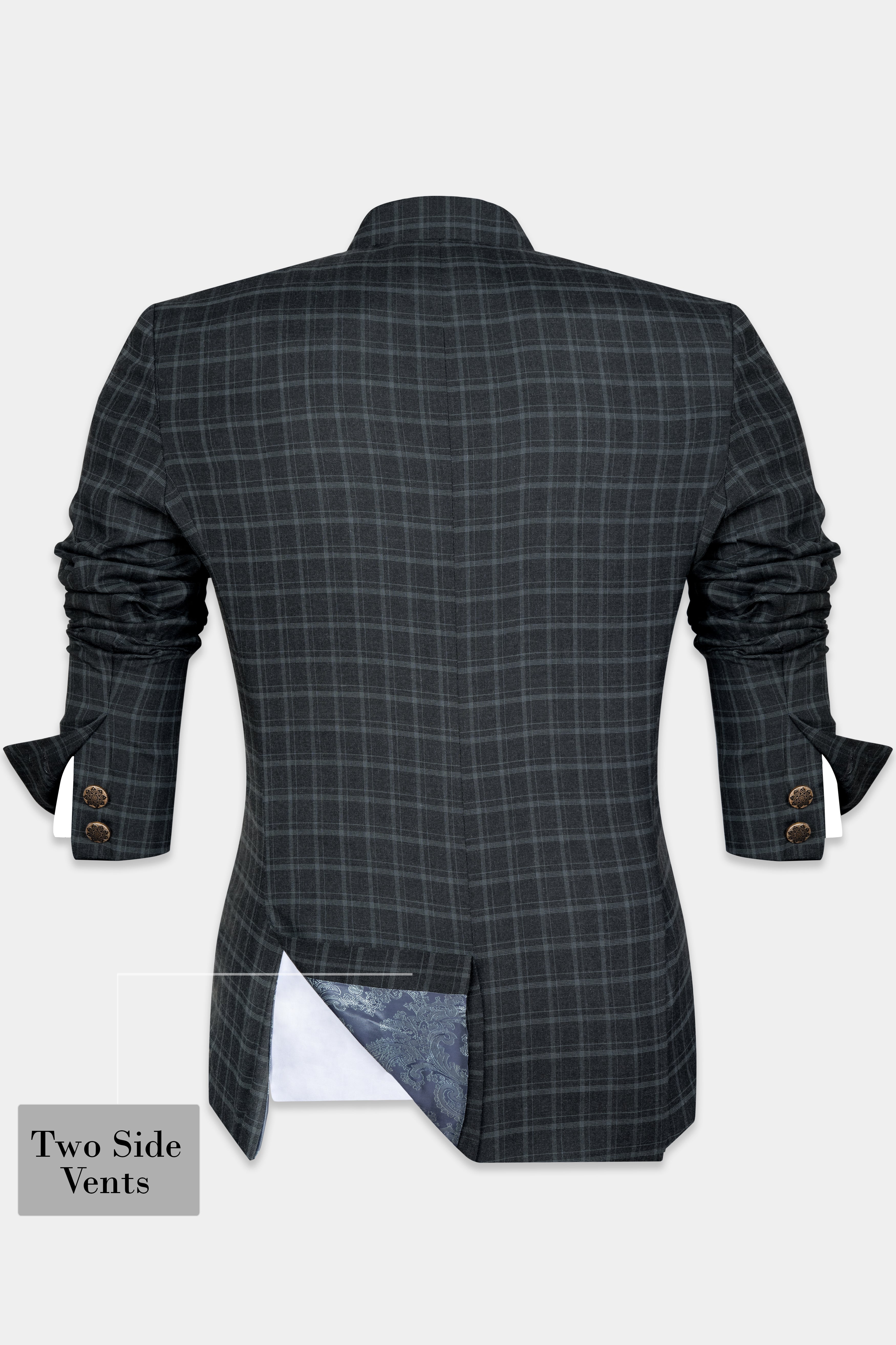 Cape God Gray windowpane Cross Bandhgala Suit