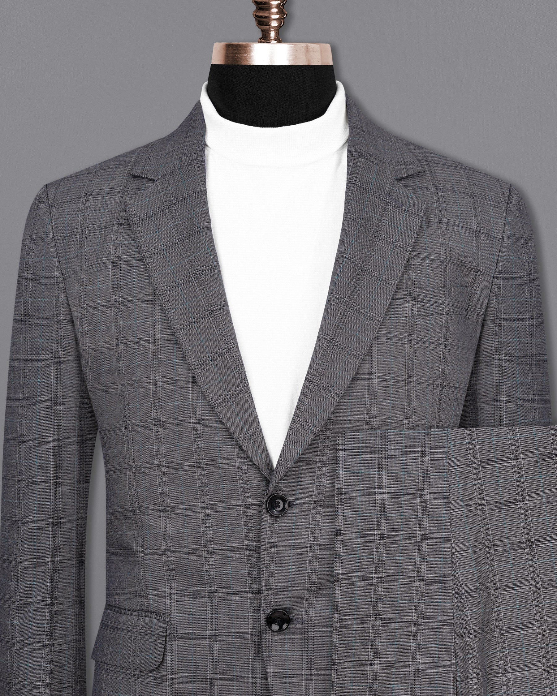 Mobster Grey Windowpane Premium Cotton Suit