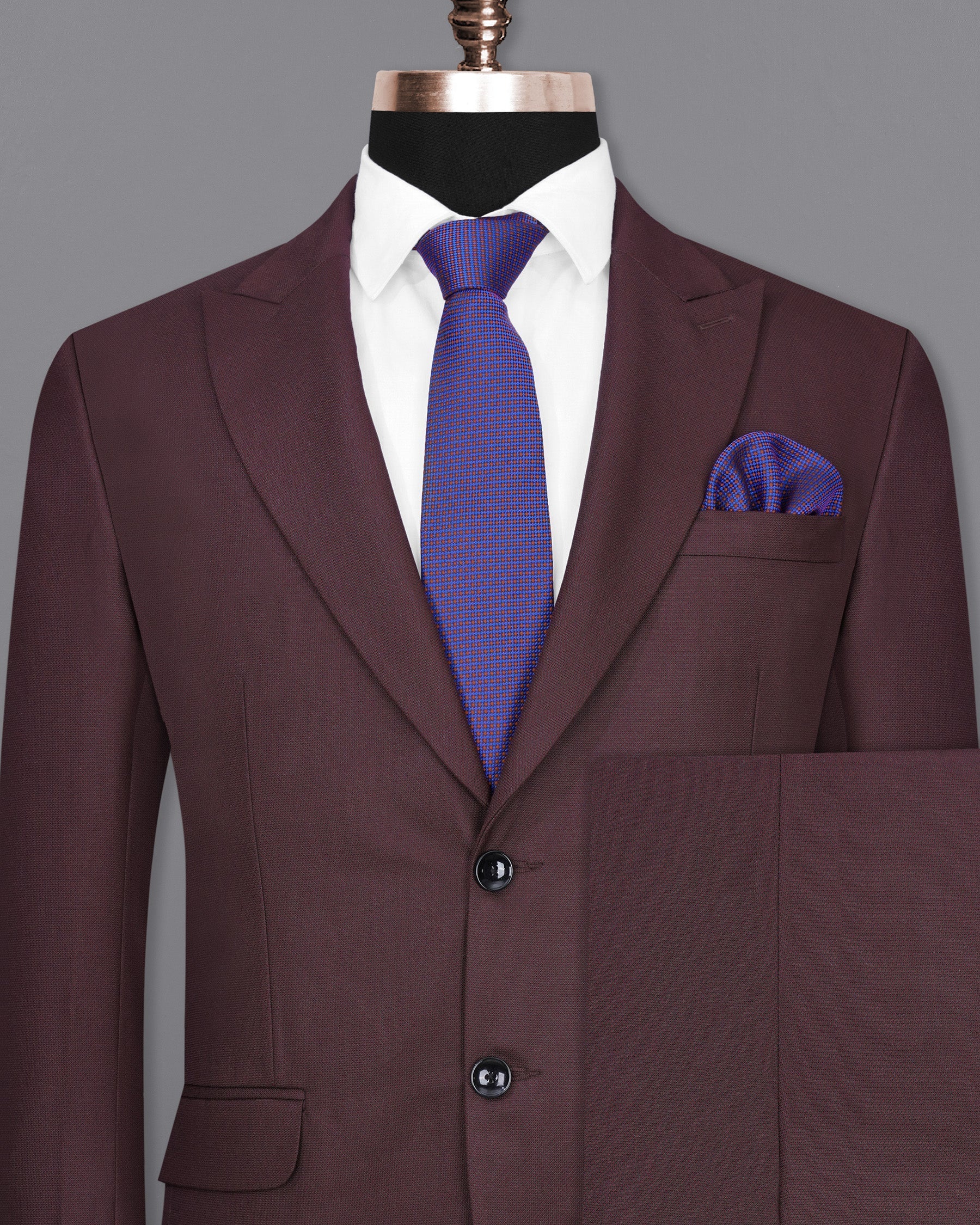 Taupe Maroon Single Breasted Suit