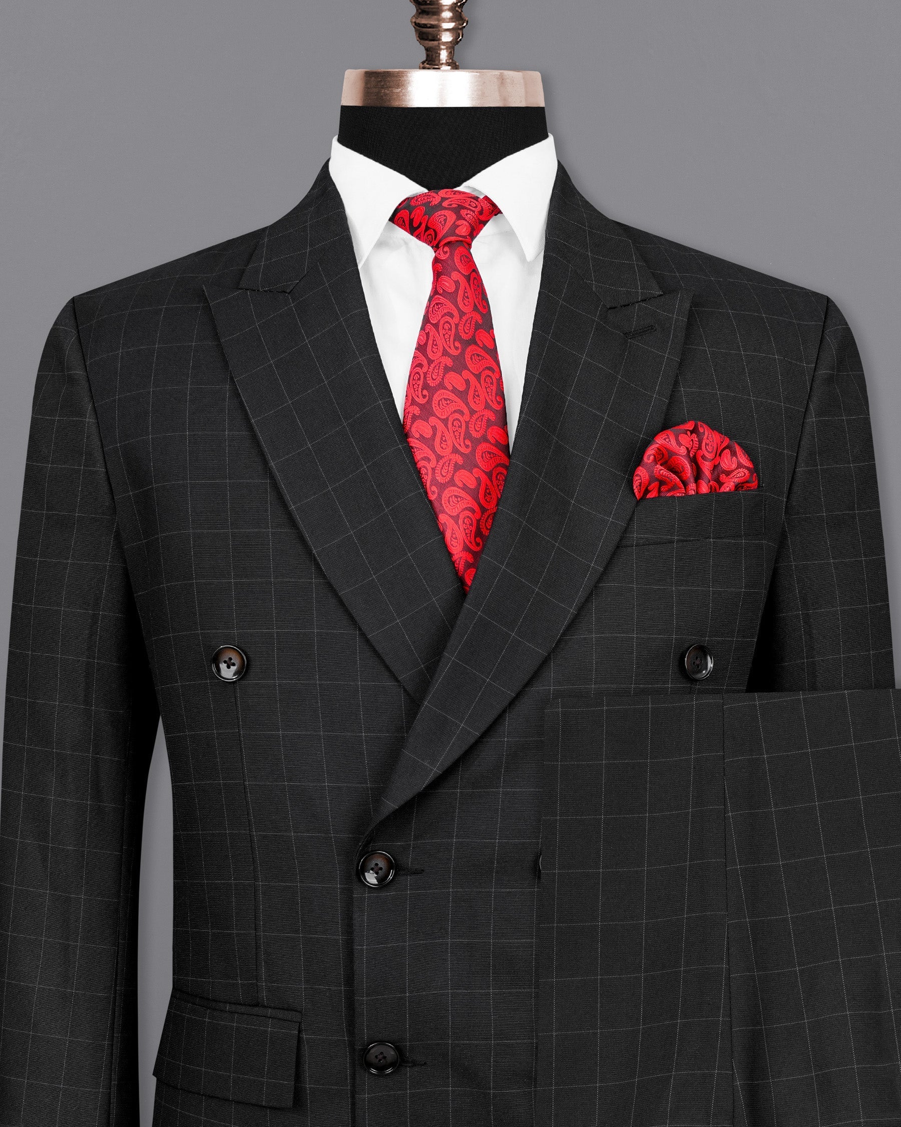 Zeus Black Windowpane Double Breasted Suit