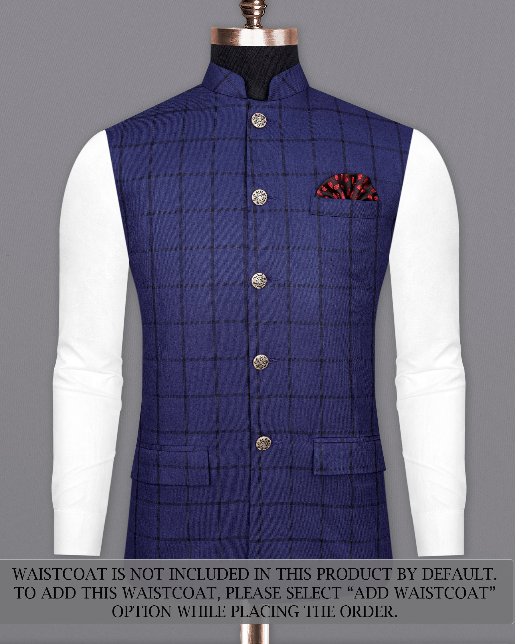 Zodiac Dark Blue Windowpane Cross Placket Bandhgala Suit