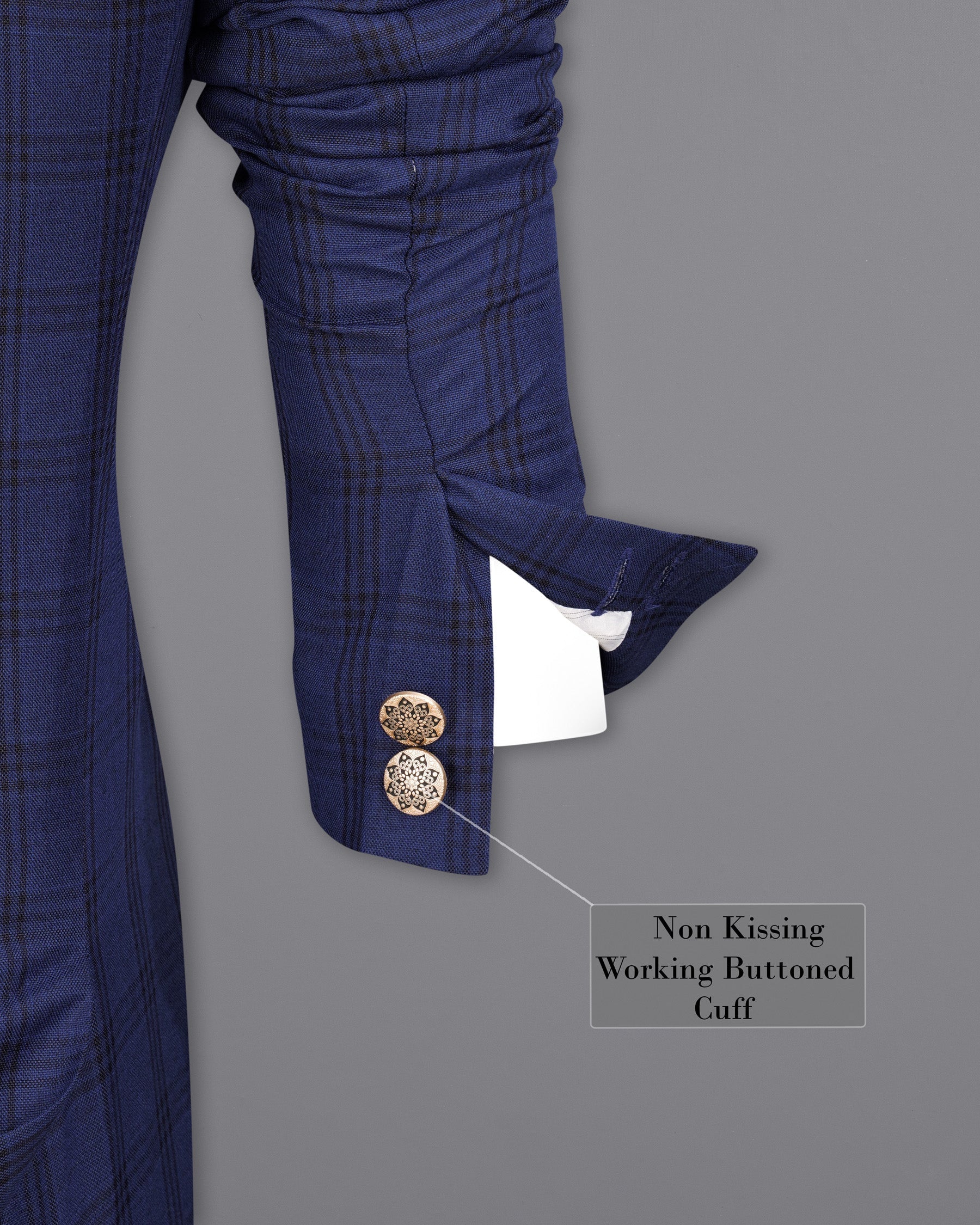 Cloud Burst Blue With Black Plaid Cross Placket Bandhgala Suit